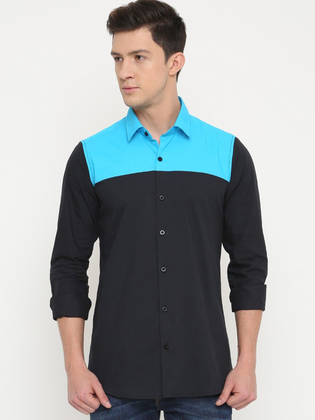 Cross Court Men Slim Fit Opaque Colourblocked Casual Shirt