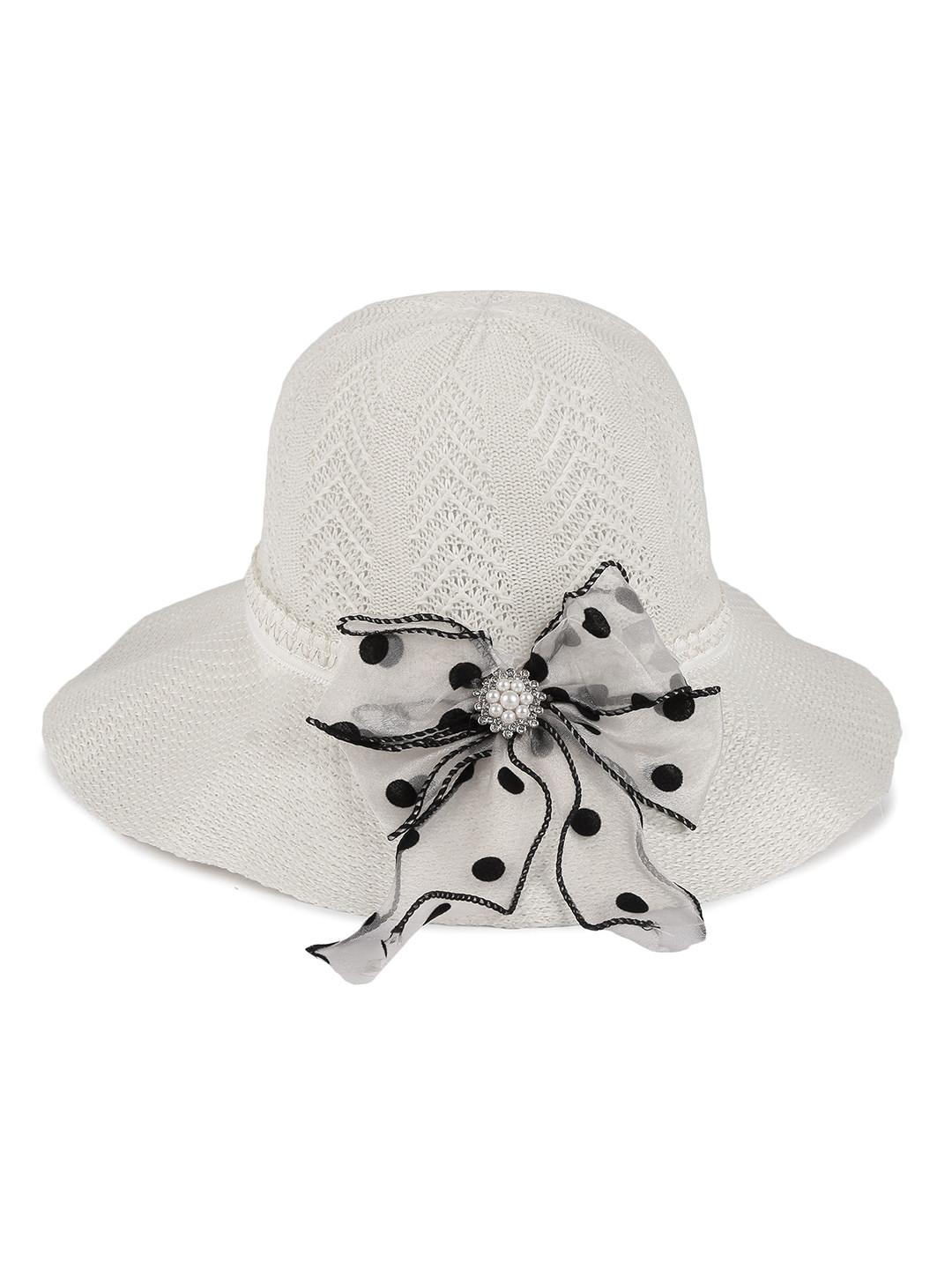 Infispace Women Polka-Dot Bow Detail Wide Brim Fedora Hat