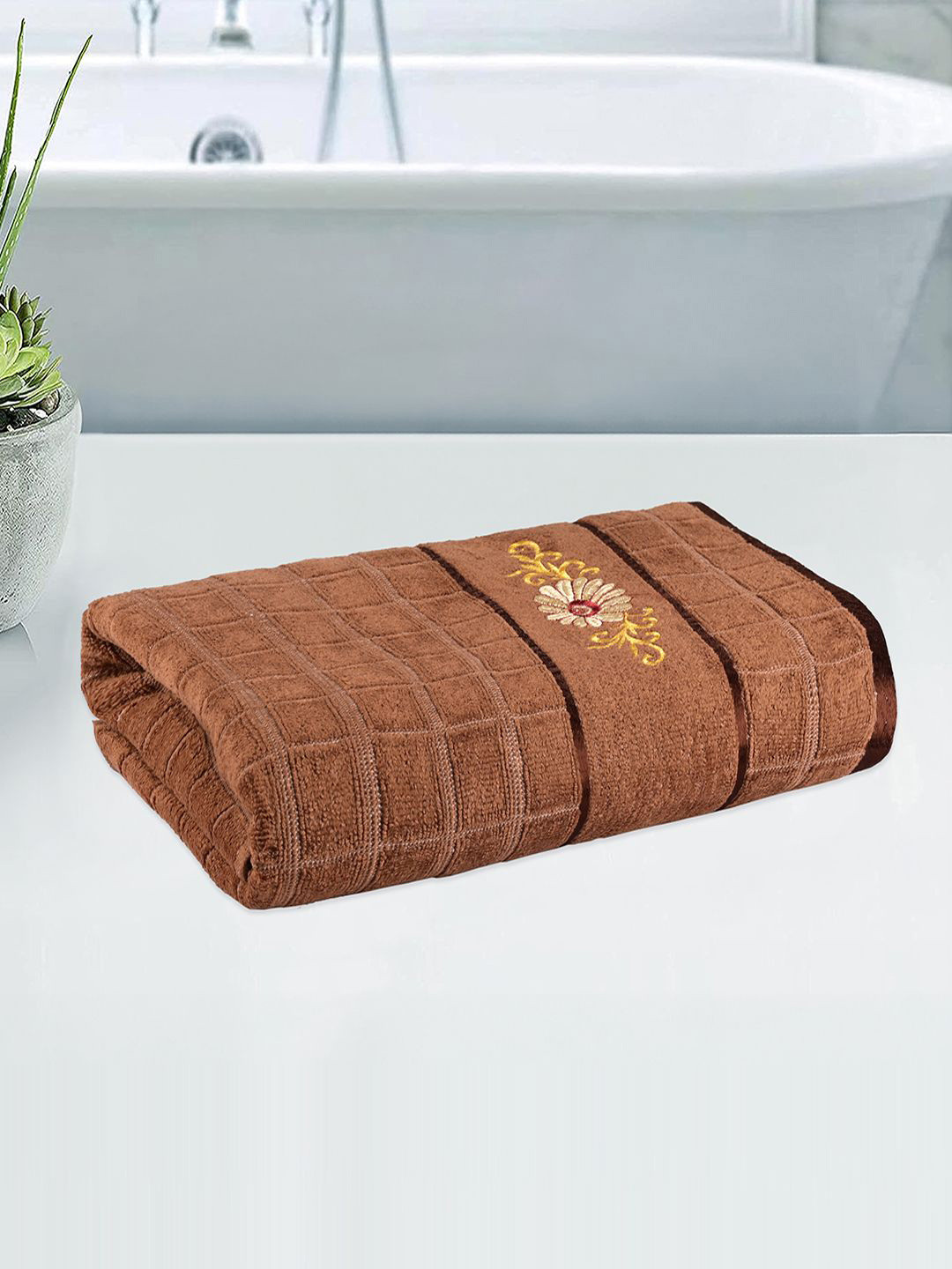 Kuber Industries Brown Striped 250 GSM Bath Towel