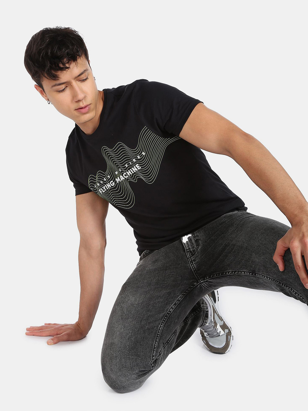 Flying Machine Rippled Graphic Print Slim Fit T-Shirt