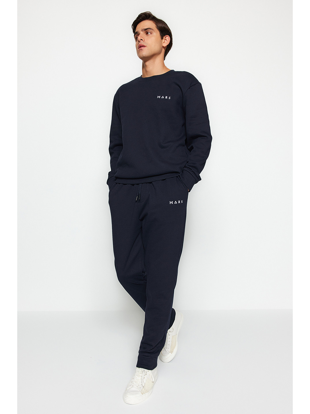 Trendyol Men Typography Printed Nightsuit 975857169-Navy blue