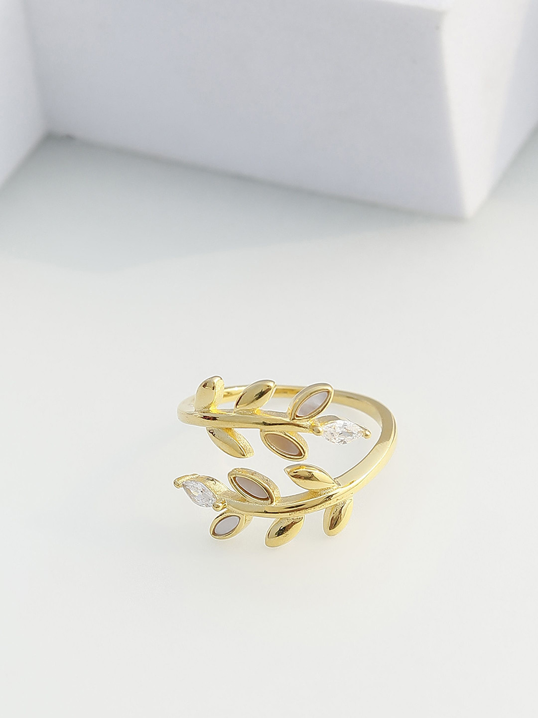 DIAVO Gold Plated 925 Sterling Silver Stone Studded Finger Ring