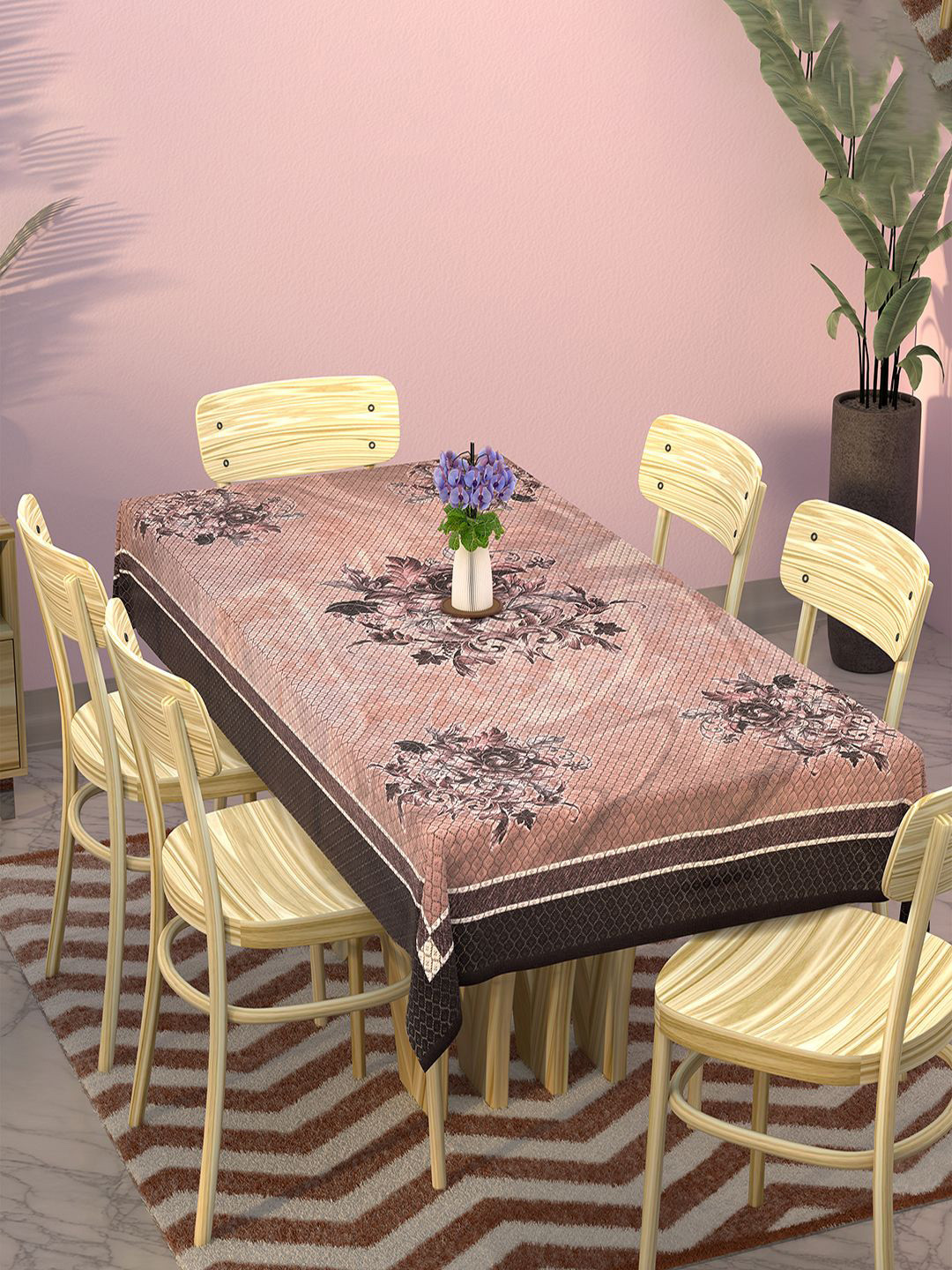Kuber Industries Pink & Brown Floral Printed Rectangle Cotton 6-Seaters Table Cover