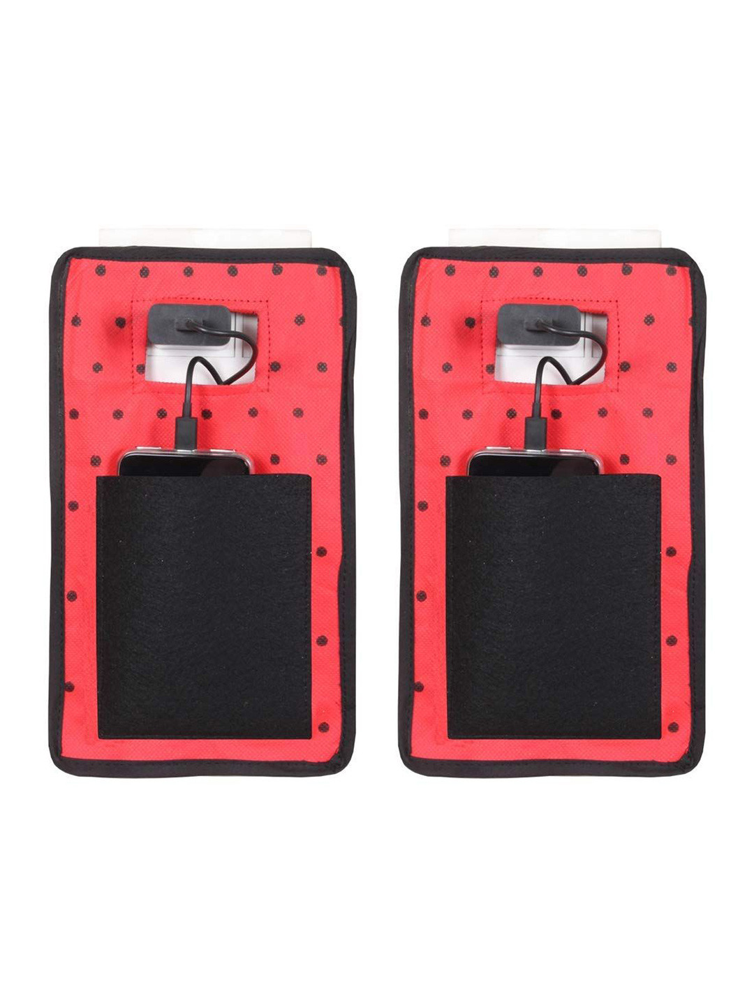 prettykrafts Black & Red 2 Pieces Printed Reusable Mobile Carrying Bag Organisers
