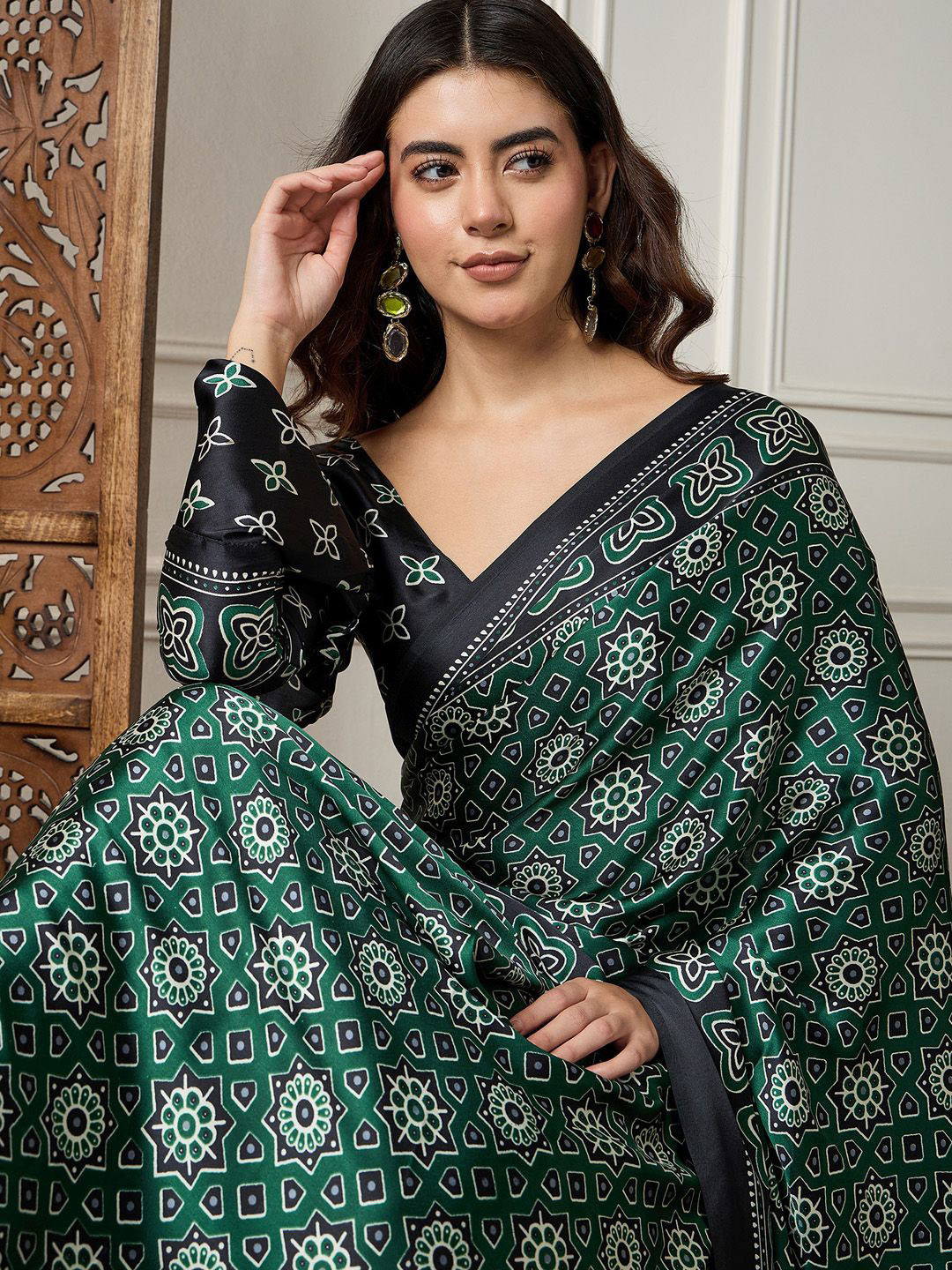 Sangria Ajrak Printed Saree With Blouse Piece