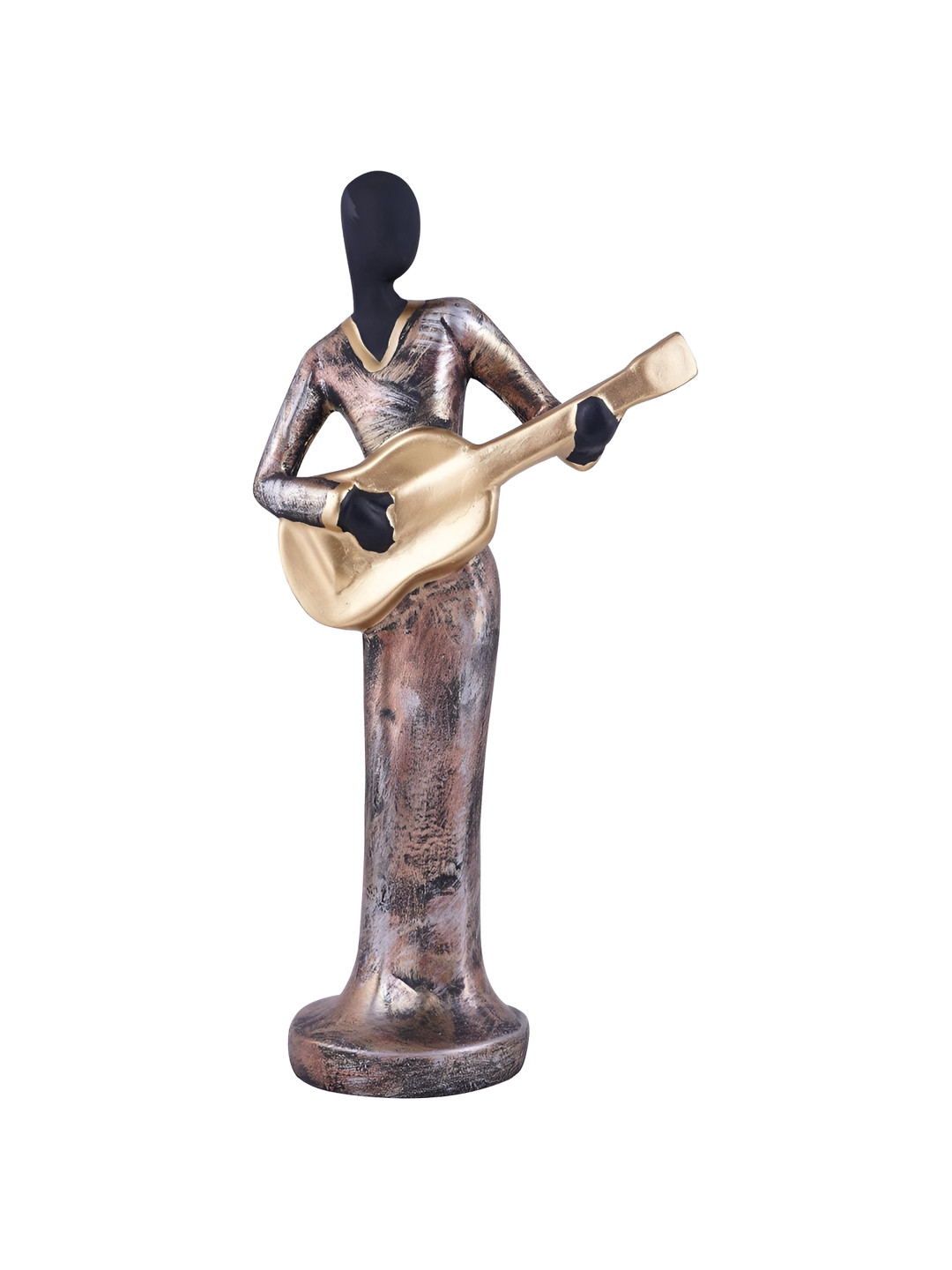 Zart Lady Playing Musical instrument Guitar Rose Gold Polyresin Natural Living Room Medium Showpiece - 13.5 Inches