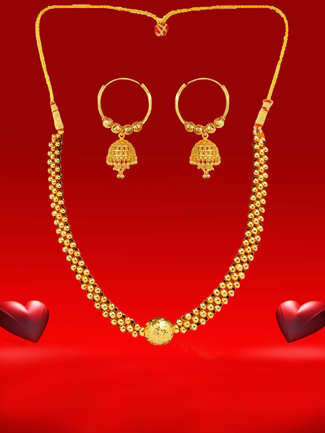 Heer Collection Gold Plated Thushi Choker Necklace With Earrings