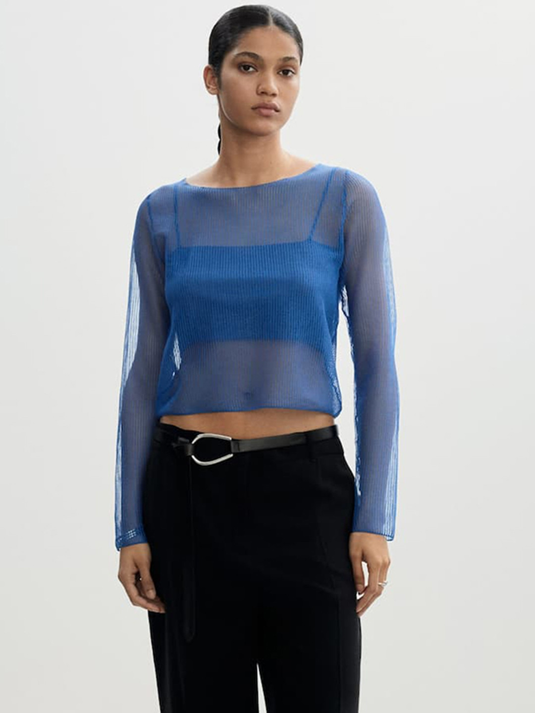 MANGO Sheer Top with Ribbed Cami
