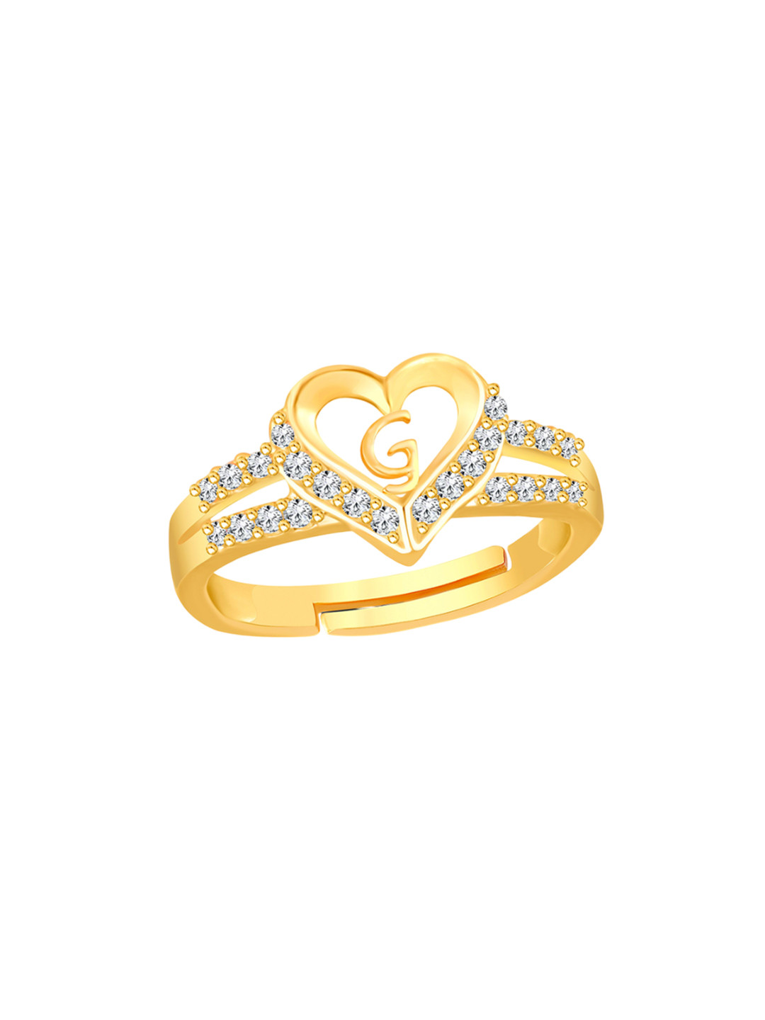 Lila Gold-Plated Heart Shaped G Letter American Diamond -Studded Finger Ring