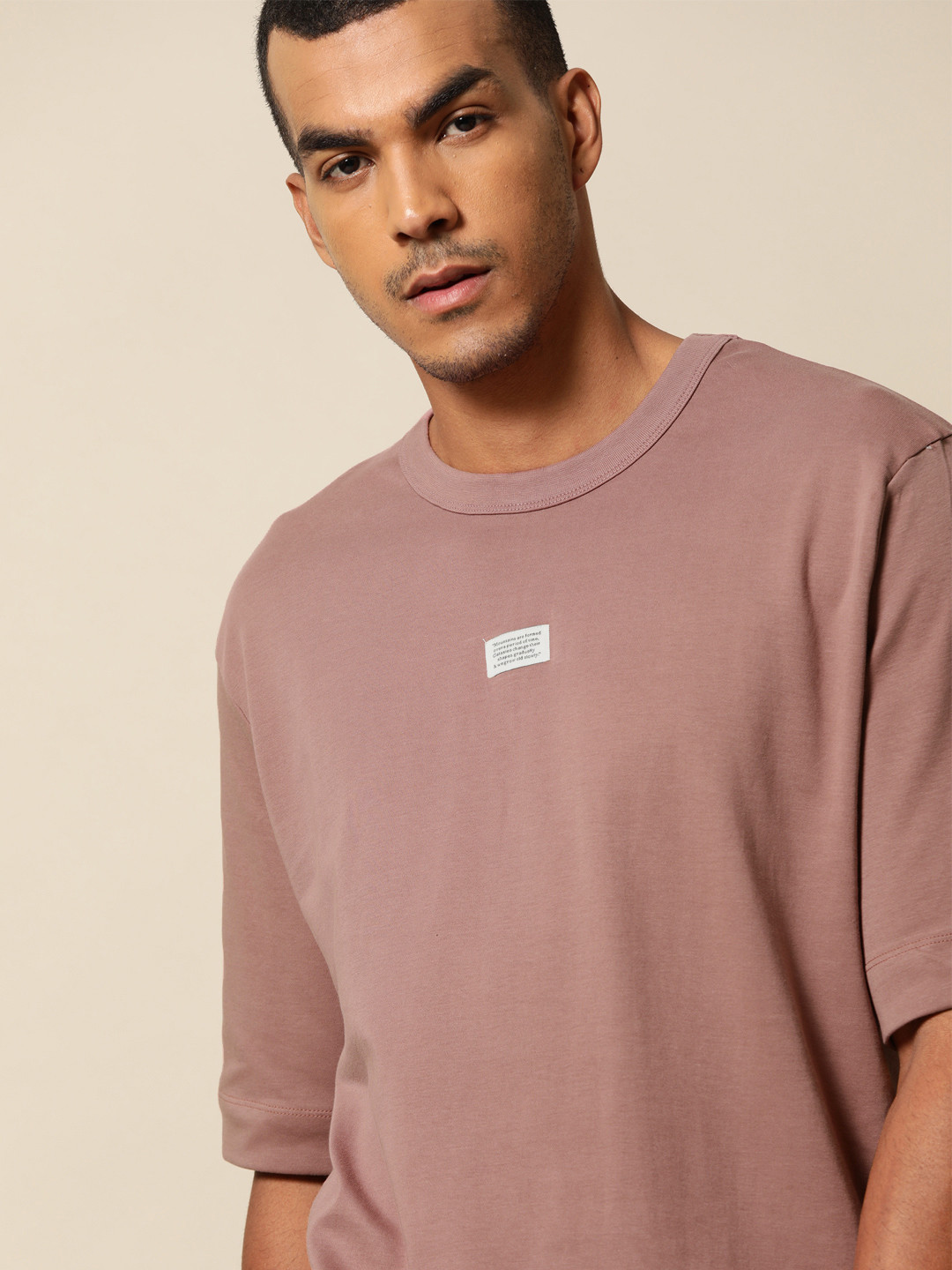 Mr Bowerbird Men Mauve  Cotton Philosophy Crew Neck Oversized  Cotton T-shirt