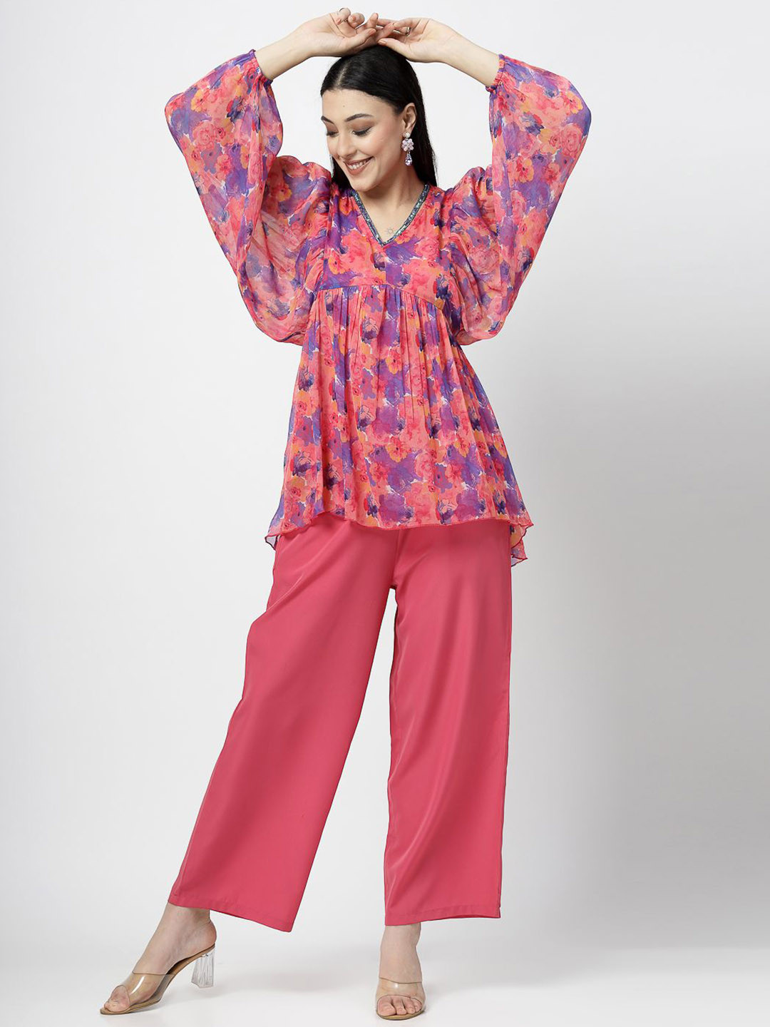 COSMIC TRIO Printed Top With Palazzos