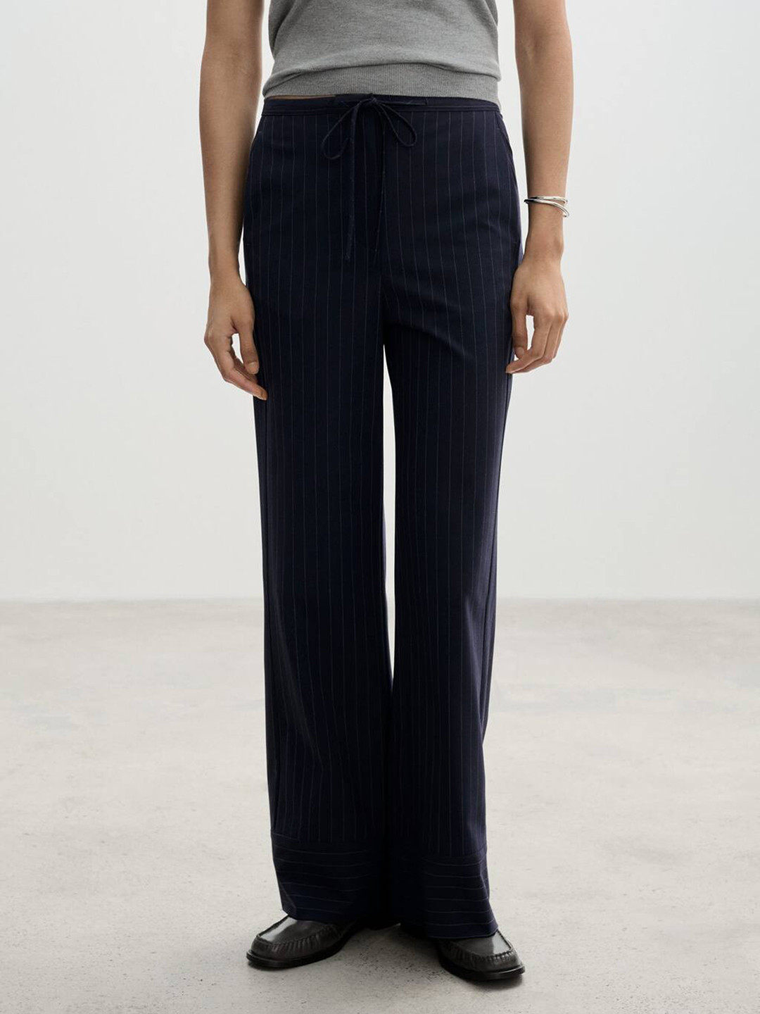 MANGO Women Pinstriped Regular Fit Regular Fit Trousers