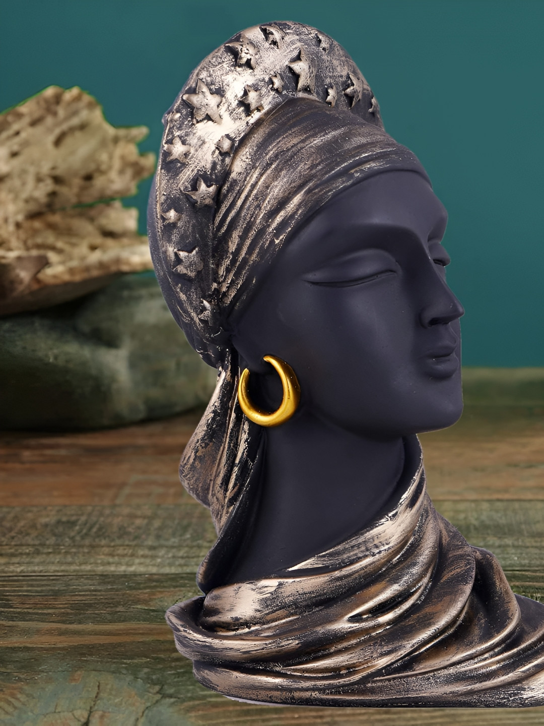 Zart Ancient Egyptian Queen Black Polyresin Natural Living Room Medium Showpiece - 5.2 Inches