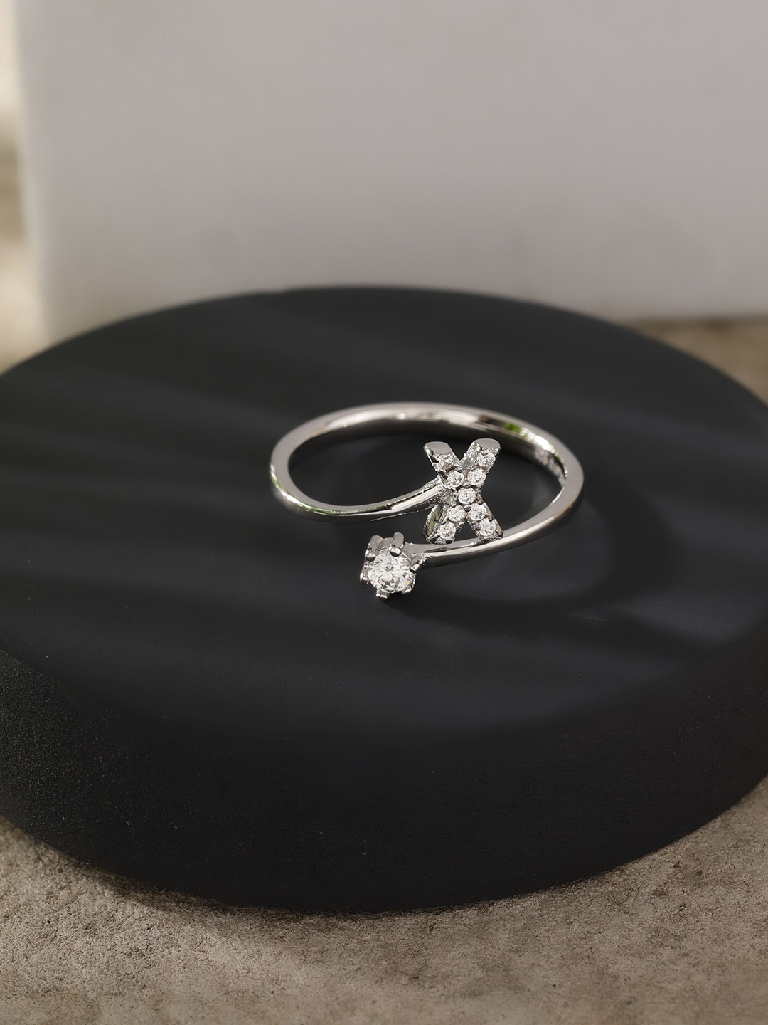 DIAVO 925 Sterling Sliver Rhodium Plated Artificial Stone Studded Divine Cirque Ring