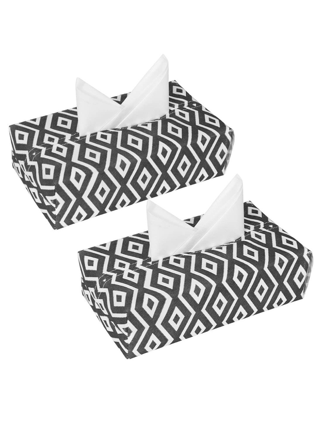 prettykrafts Black & White 2 Pieces Rectangular Shaped Tissue Holder