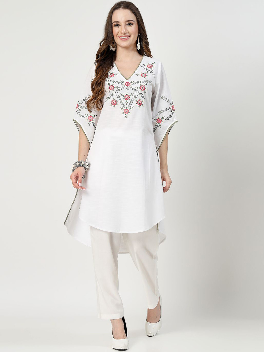 COSMIC TRIO Ethnic Motifs Embroidered Regular Thread Work A-Line Kurta with Trousers