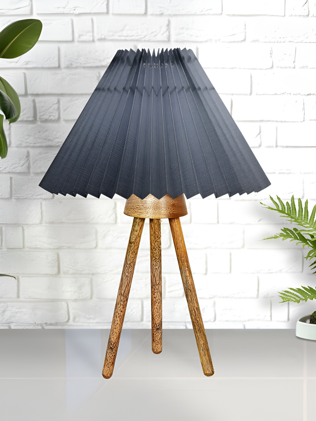 Homesake Grey Textured Wood Industrial Frusturical Shaped Table Lamp with Bulb