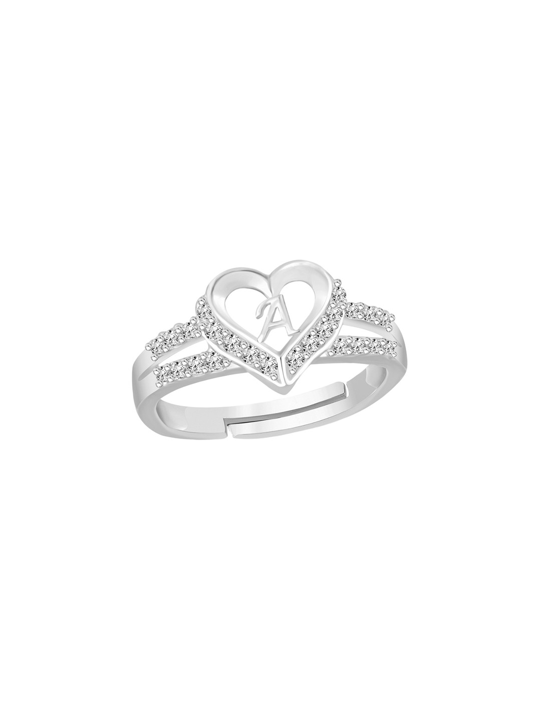 Lila Silver-Plated Heart Shaped American Diamond-Studded Finger Ring