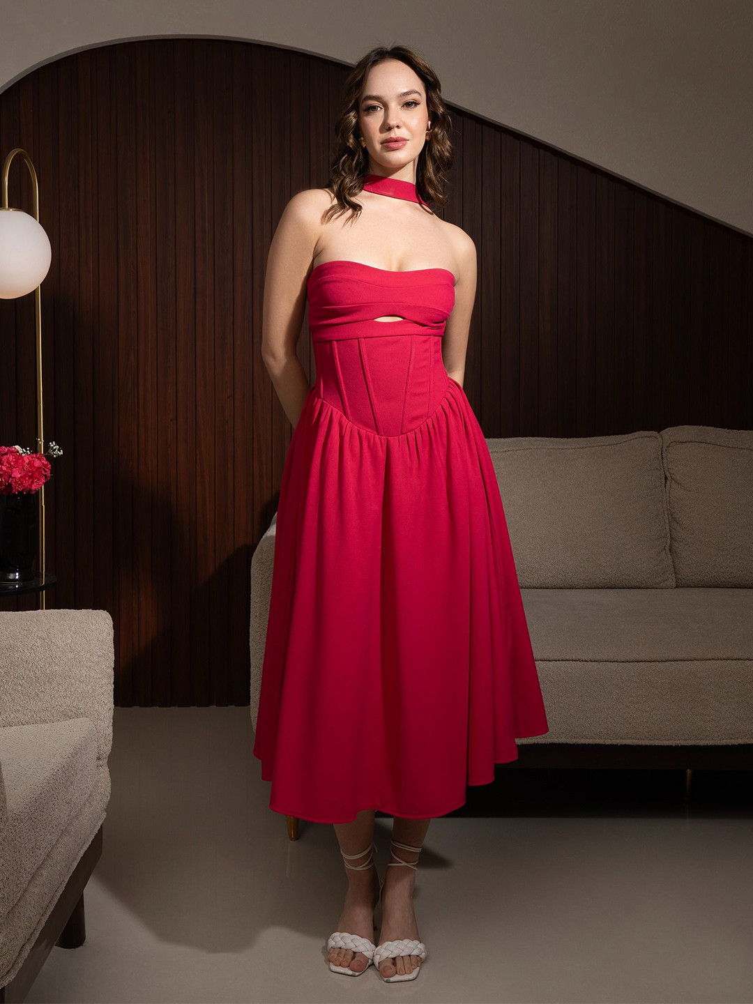 Outcast Halter Neck Corset Midi Dress