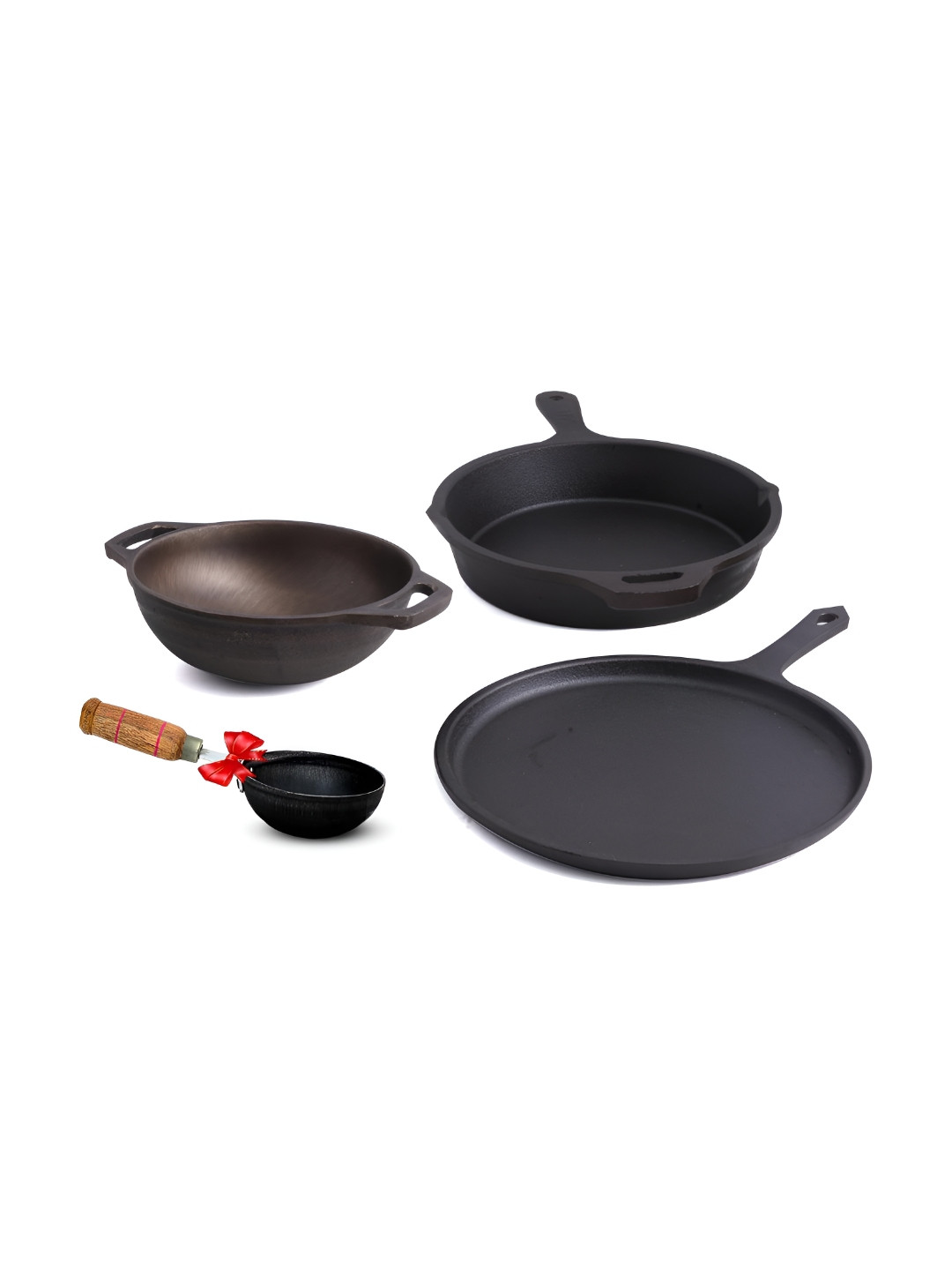 The Indus Valley Black 4 Pieces Cast Iron Cookware Set of