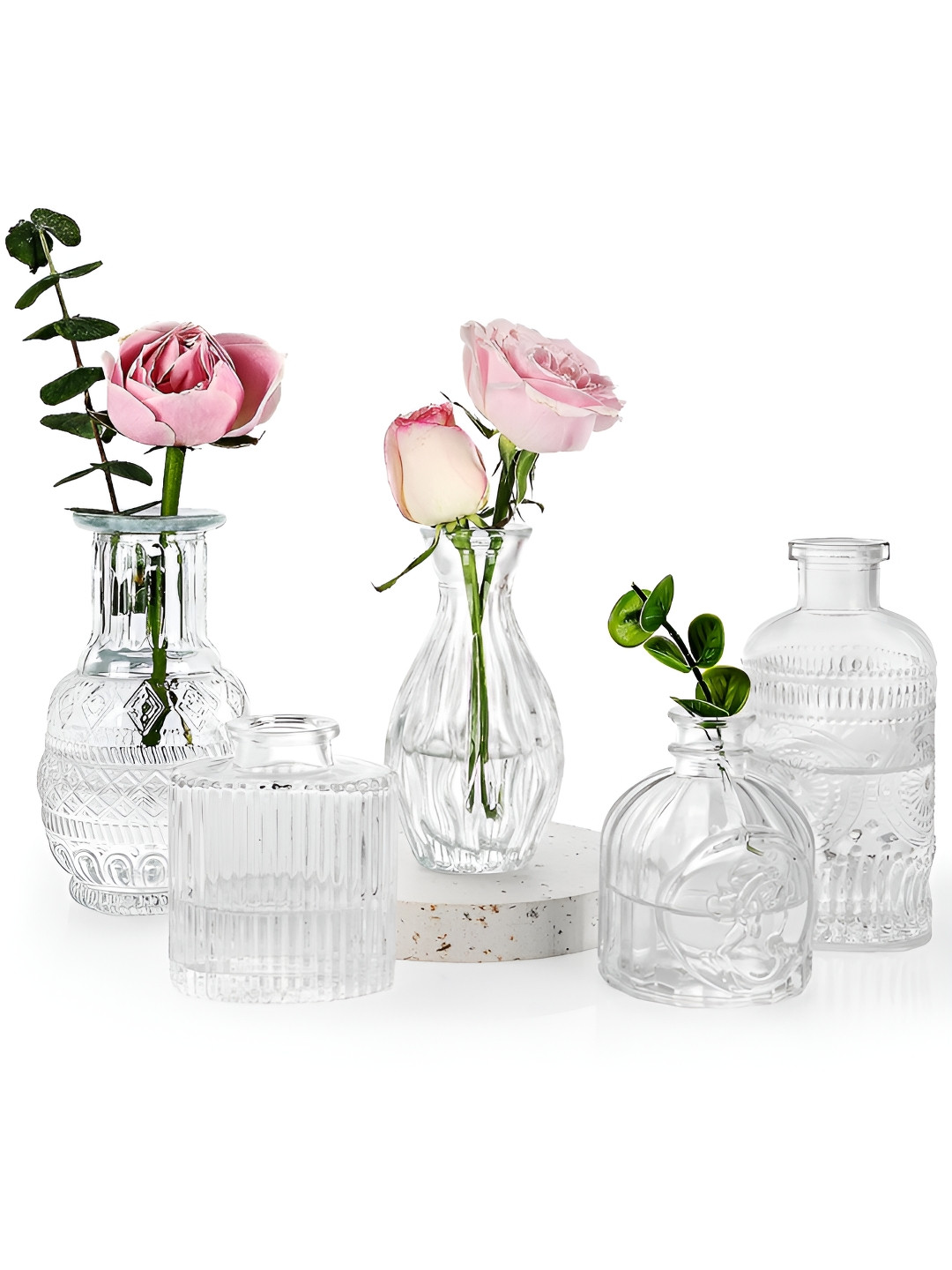 TIED RIBBONS White 5 Pieces Textured Glass Flower Vases