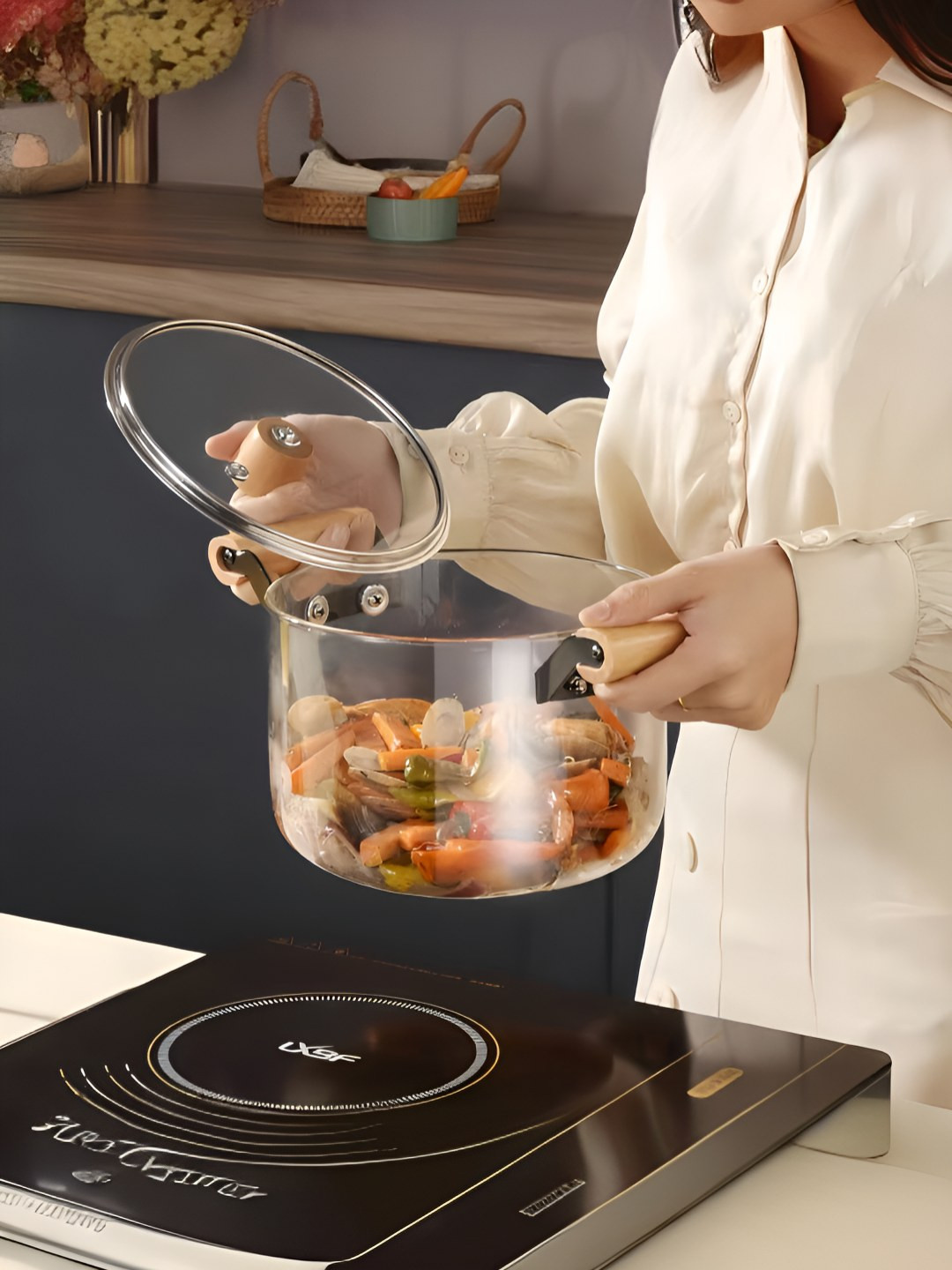 UMAI Transparent Induction Base Saucepan Borosilicate Glass With Lid  2.2l