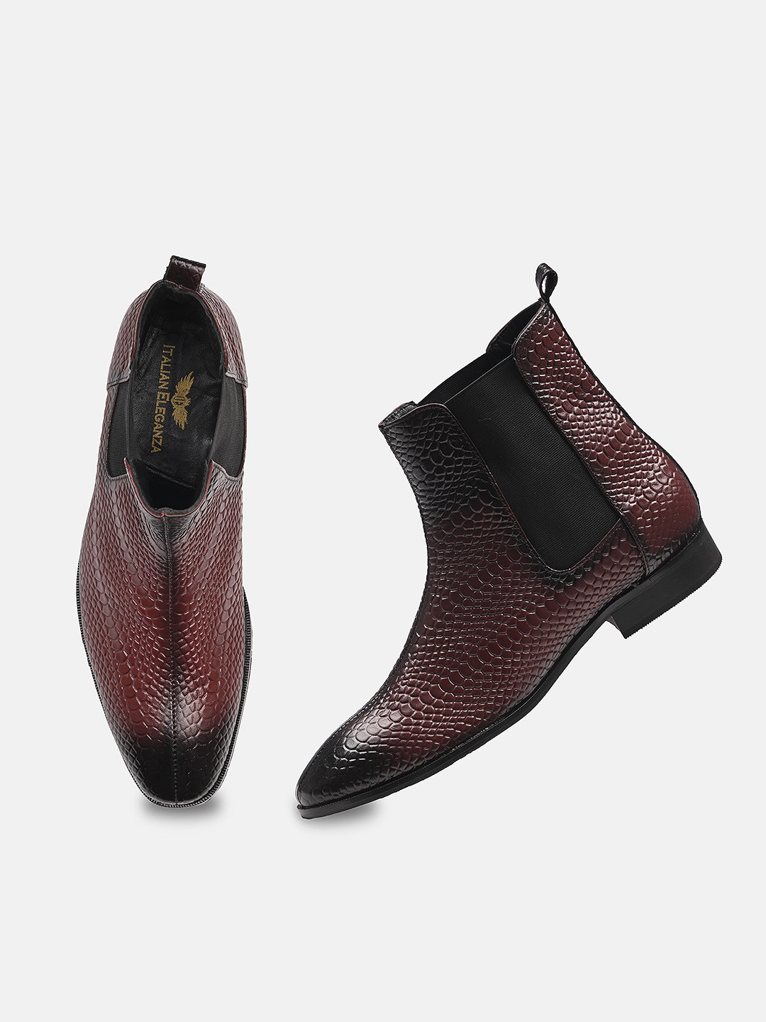 ITALIAN ELEGANZA Men Patterned Leather Chelsea Boots