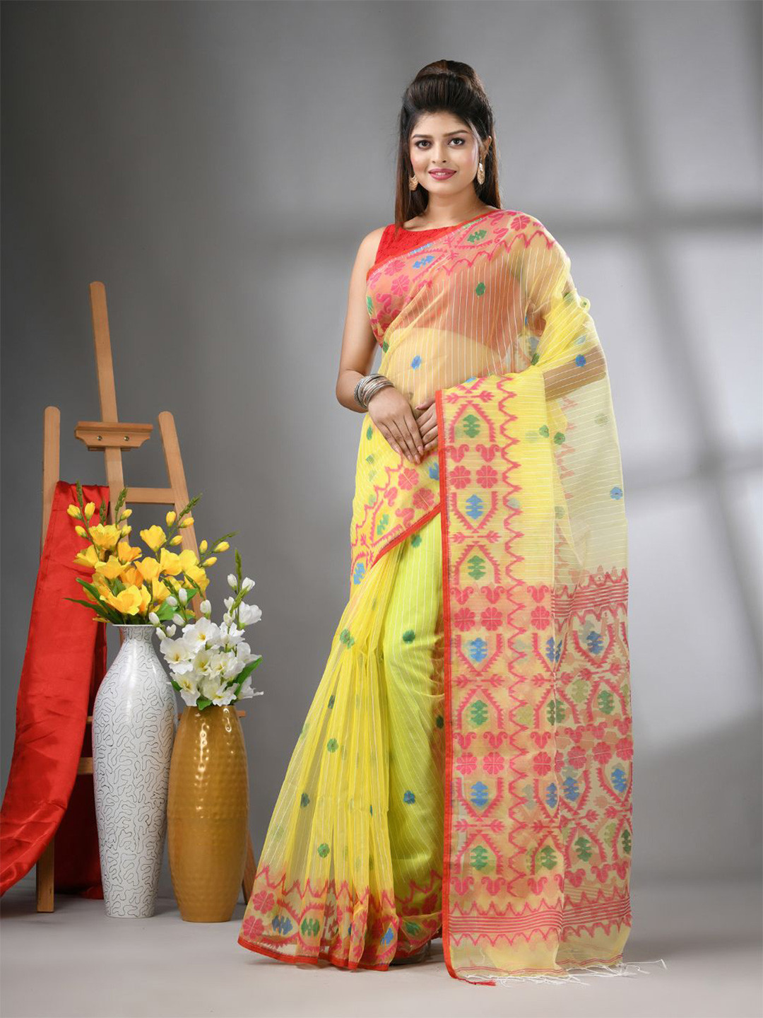 Charukriti Woven Design Kantha Work Saree