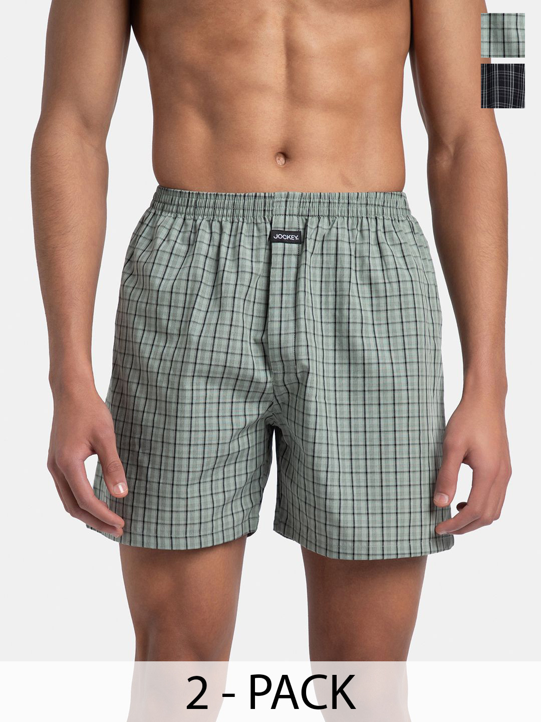 Pack of 2 Super Combed Mercerized Cotton Checkered Boxer Shorts With Back Pocket - 1222