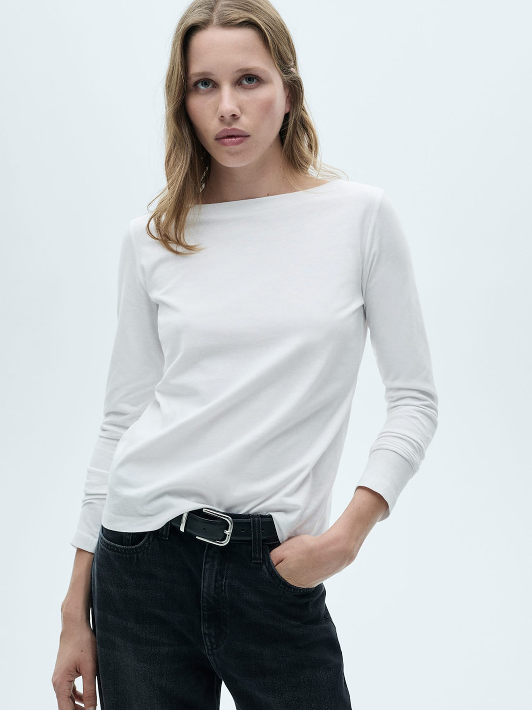 MANGO Boat Neck Pure Cotton T-shirt