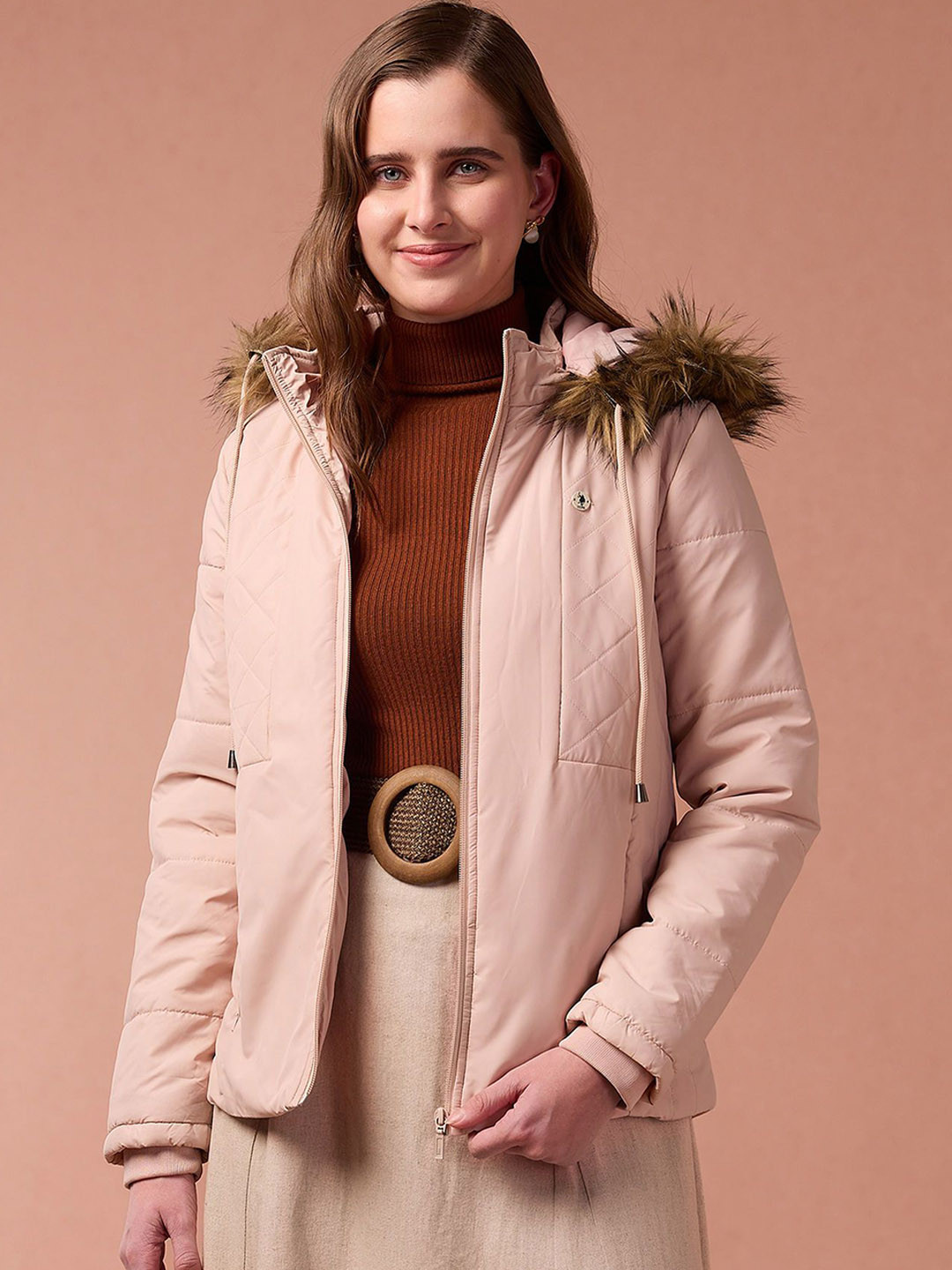 U.S. Polo Assn. Women Faux Fur Trim Hooded Puffer Jacket