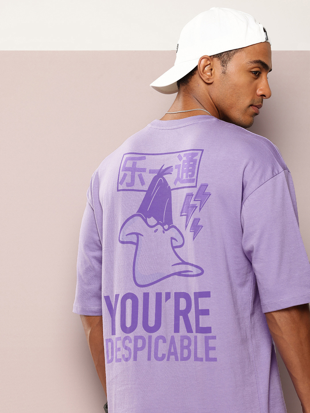 Kook N Keech Looney Tunes Daffy Duck Printed Drop-Shoulder Pure Cotton Oversized T-shirt