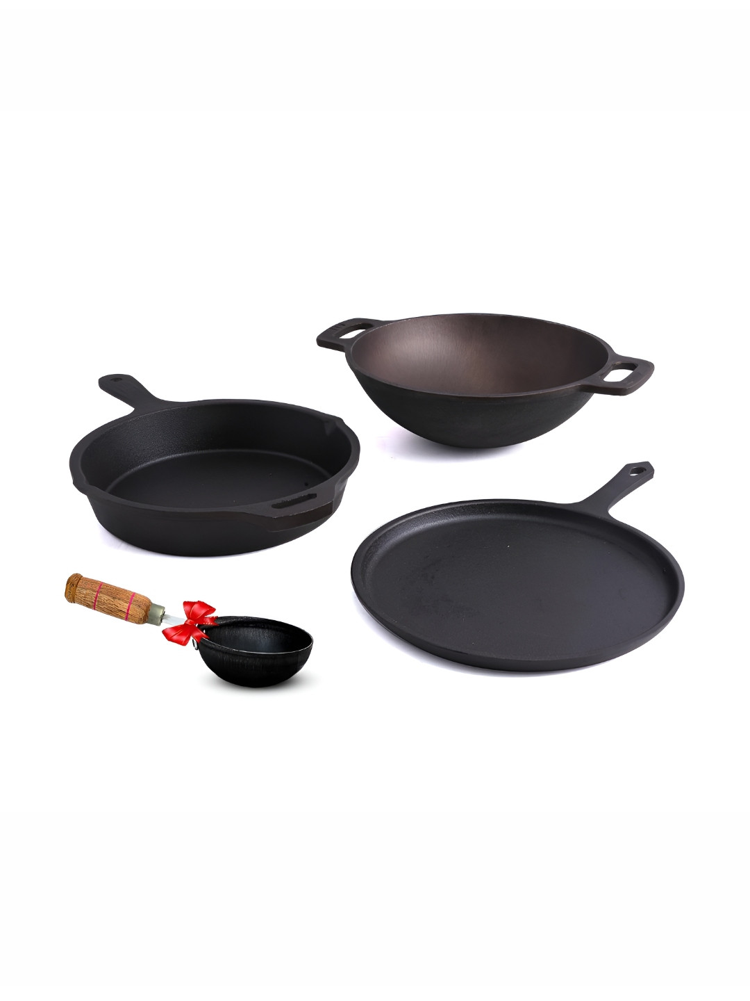 The Indus Valley Black 4 Pieces Cast Iron Cookware Set