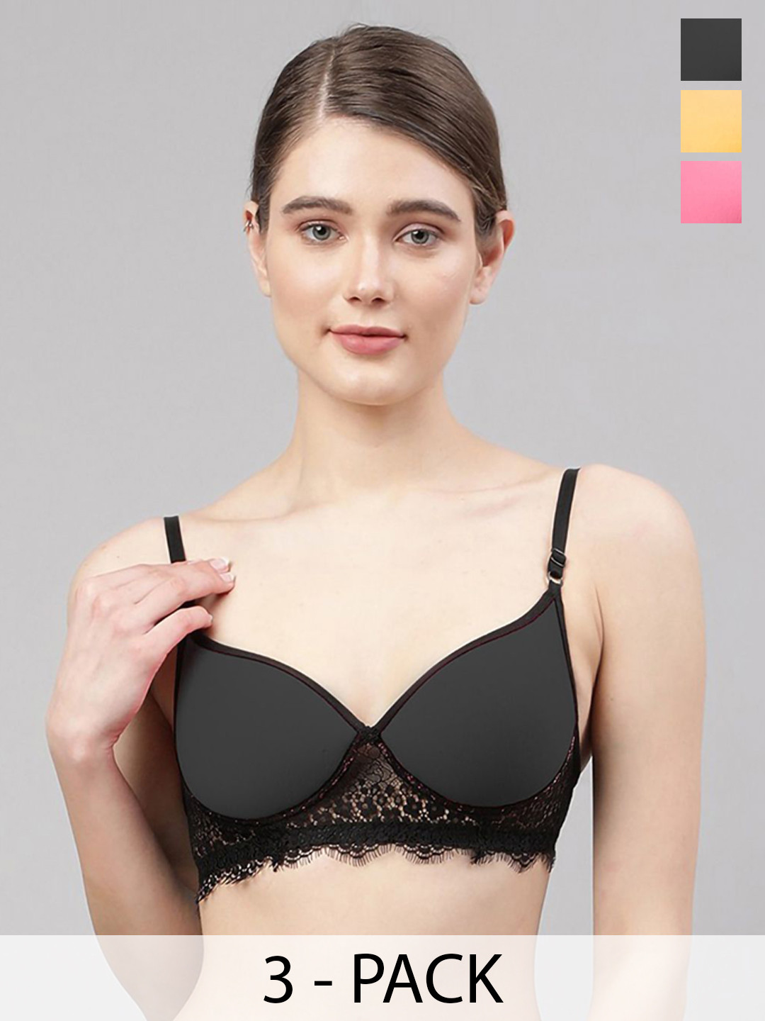 AROUSY Pack Of 3 Laced Lightly-Padded Lingerie Set- C_PDCL-Set3