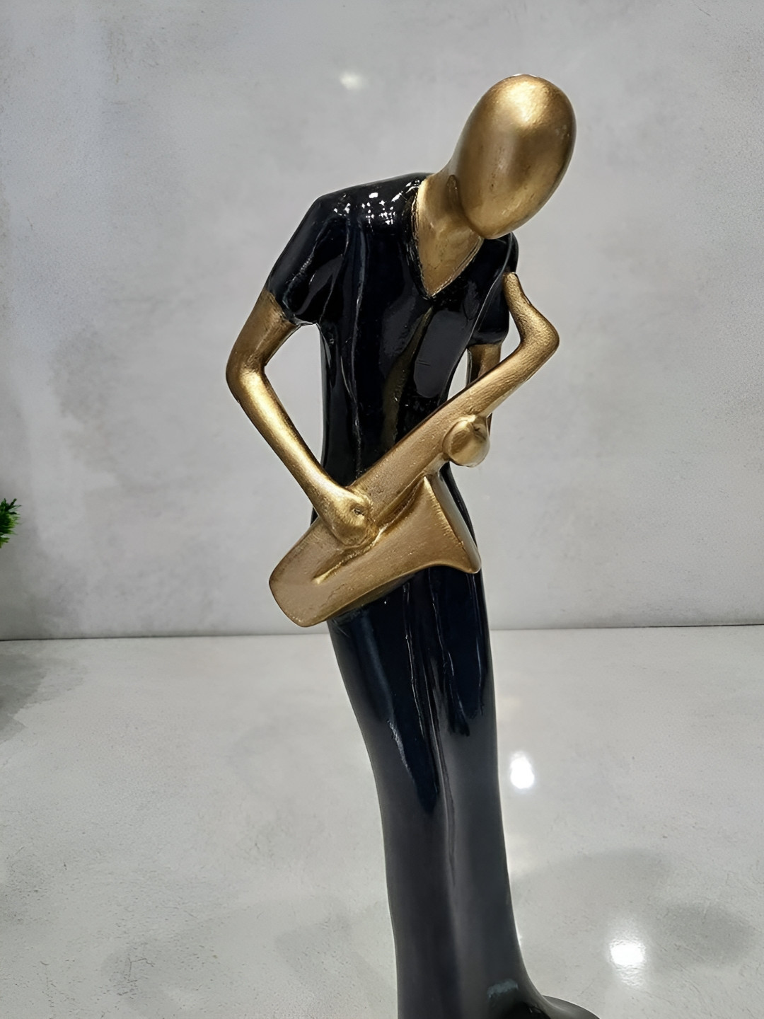 Zart Saxophone Black Polyresin Natural Home Office Medium Showpiece - 10.5 Inches