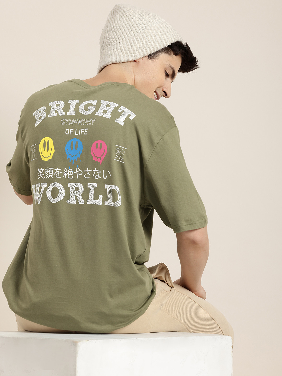 HERE&NOW Printed Drop-Shoulder Sleeves Pure Cotton T-shirt