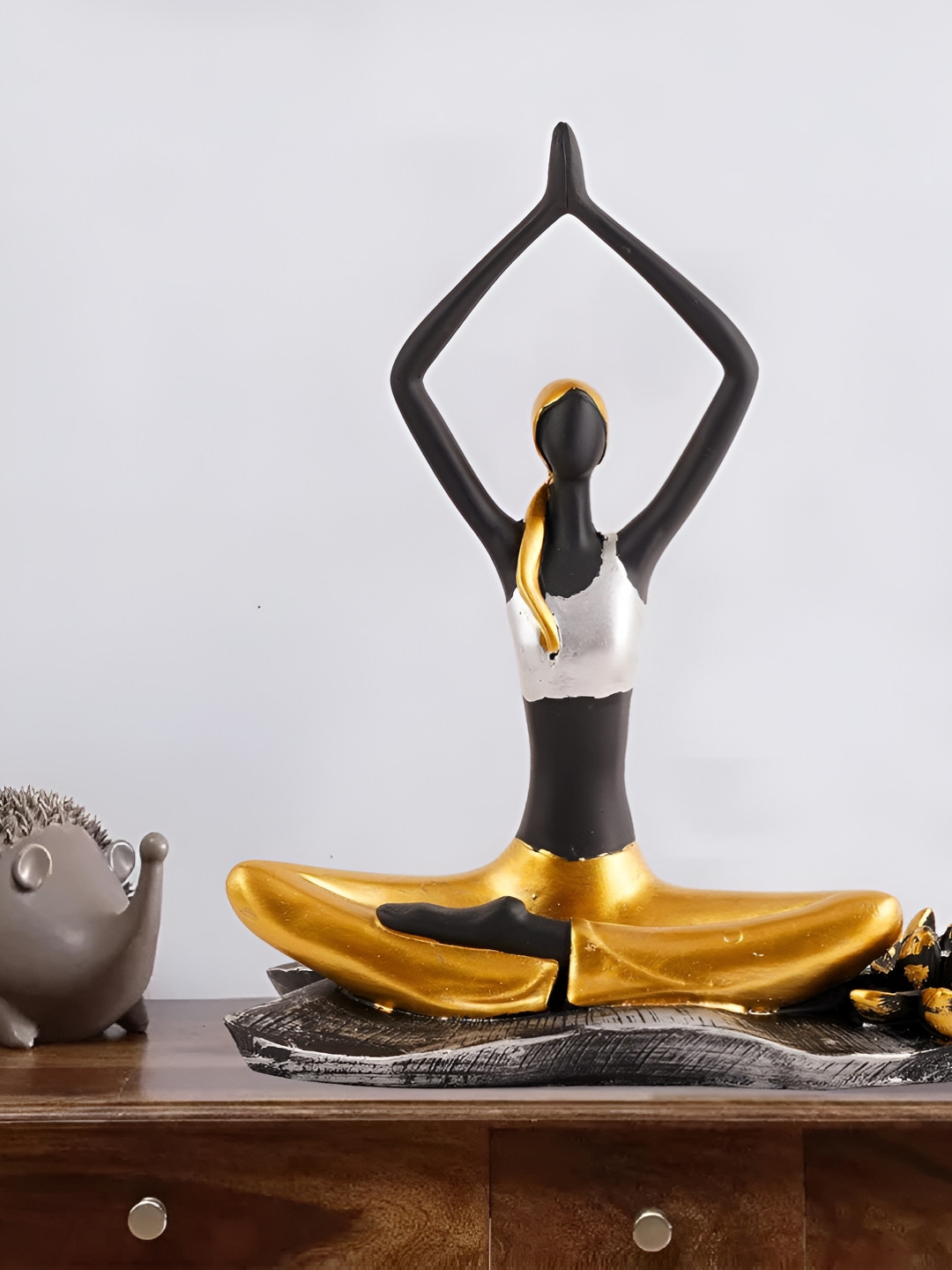 Zart Yoga Lady Black Polyresin Natural Home Office Small Showpiece - 8 Inches