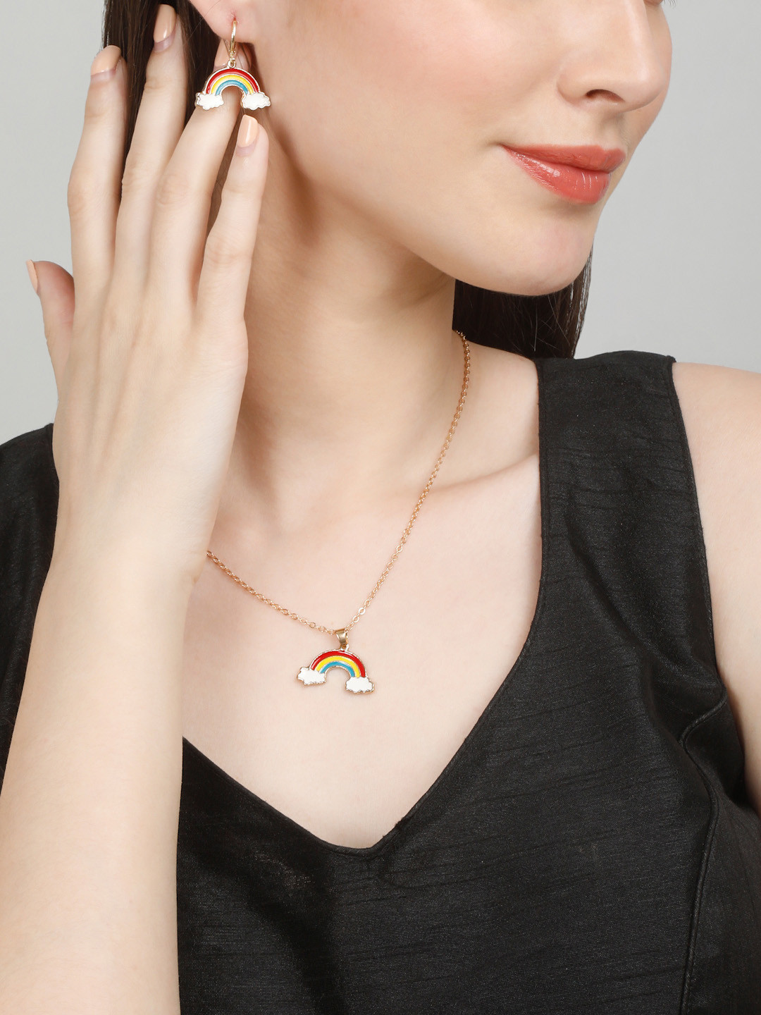 DressBerry Gold-Plated Rainbow Pendant Jewellery Set