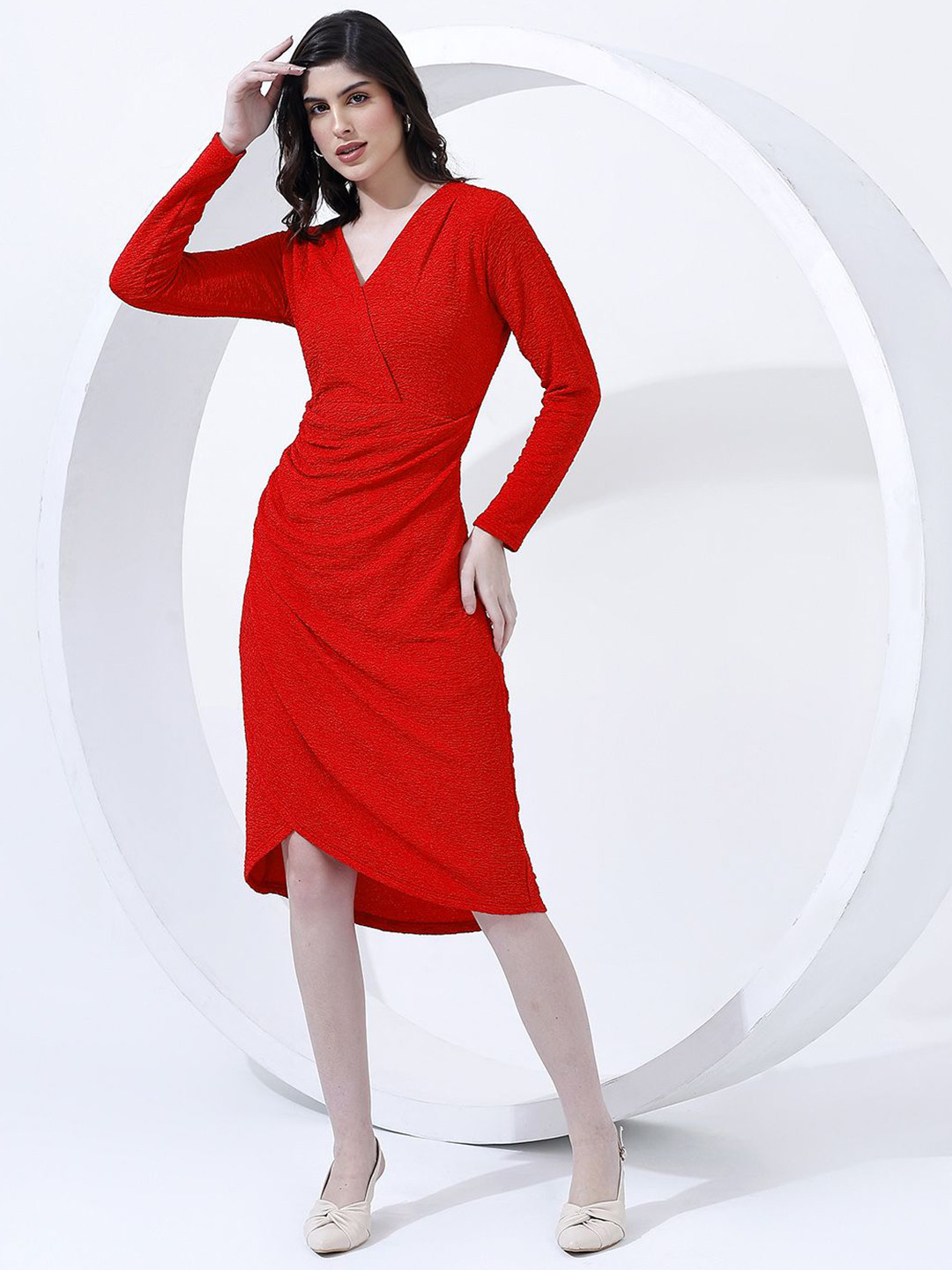 Justin Whyte Solid T-shirt Midi Dress