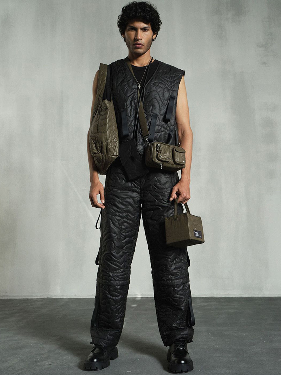 the Misnomer Unisex Self Design Quilted Track Pants