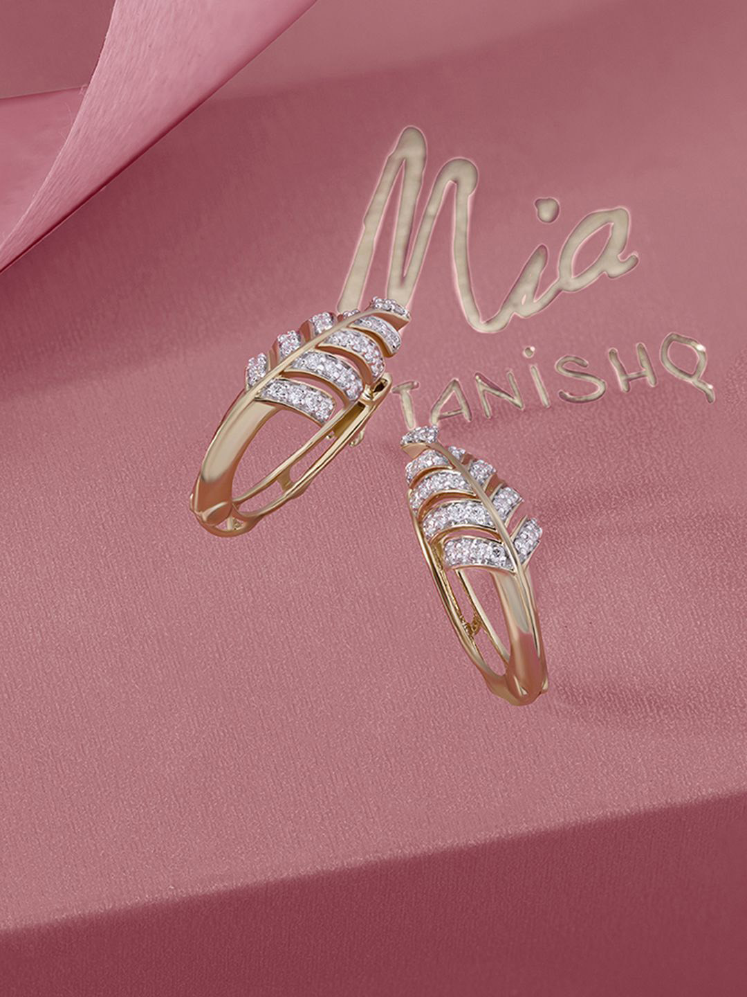 Mia by Tanishq 14KT Gold Natural Diamond Hoop Earrings - 3.406 gm