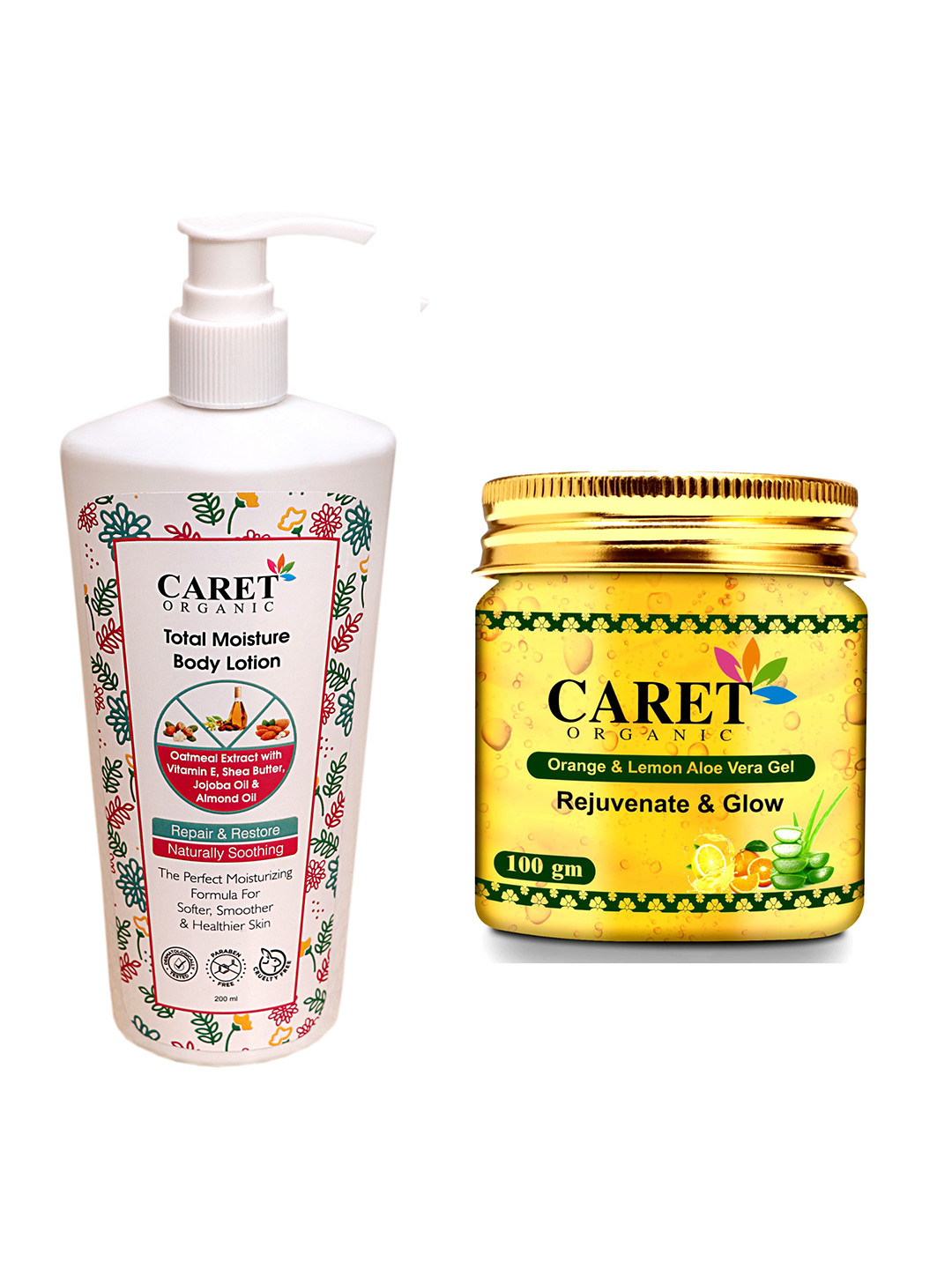 CARET ORGANIC Set Of 2 Aloevera Gel - 100 g & Total Moisture Body Lotion - 100 ml