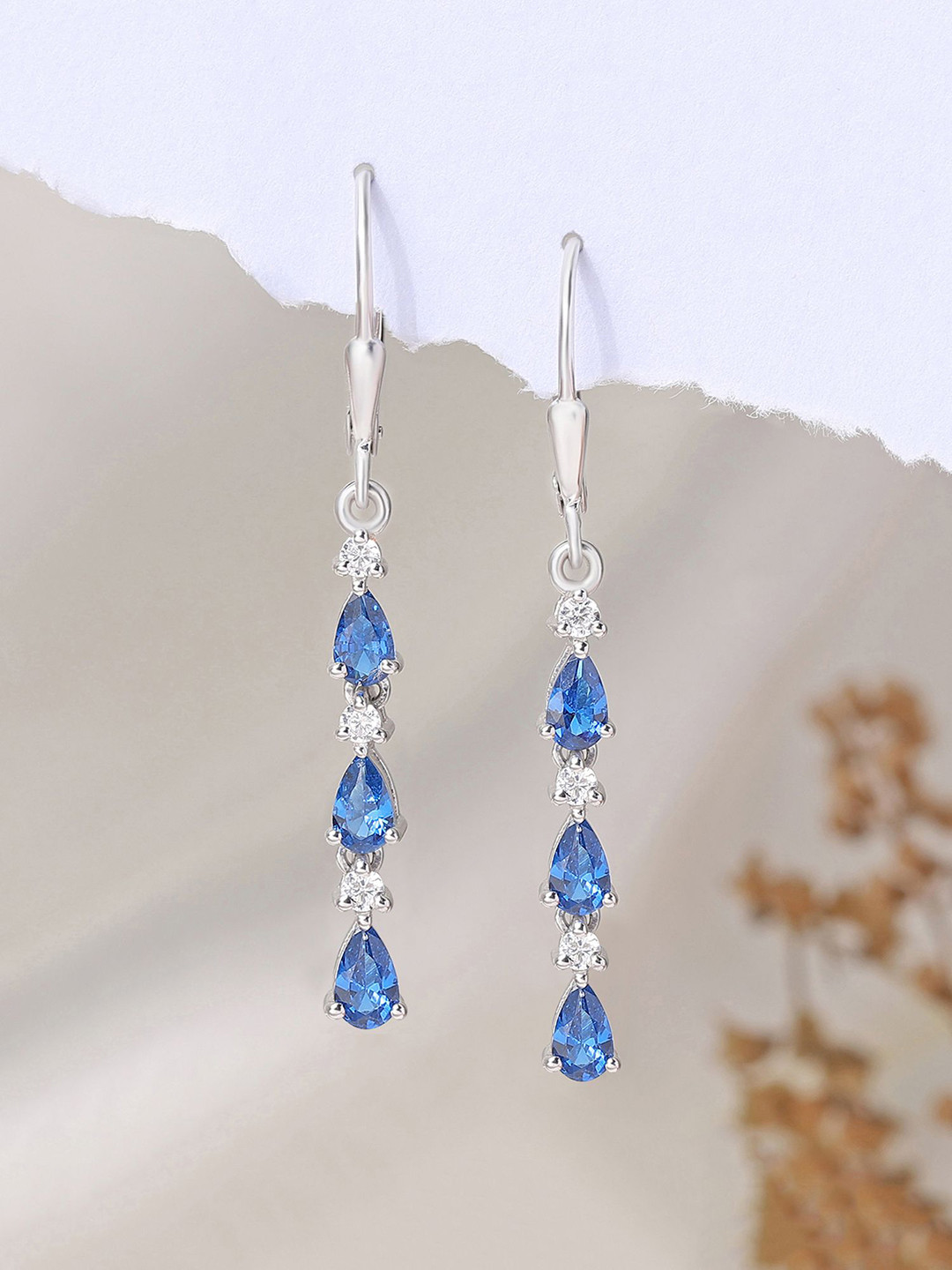 Ornate Jewels 925 Sterling Silver Blue Sapphire Linear Dangler Earring