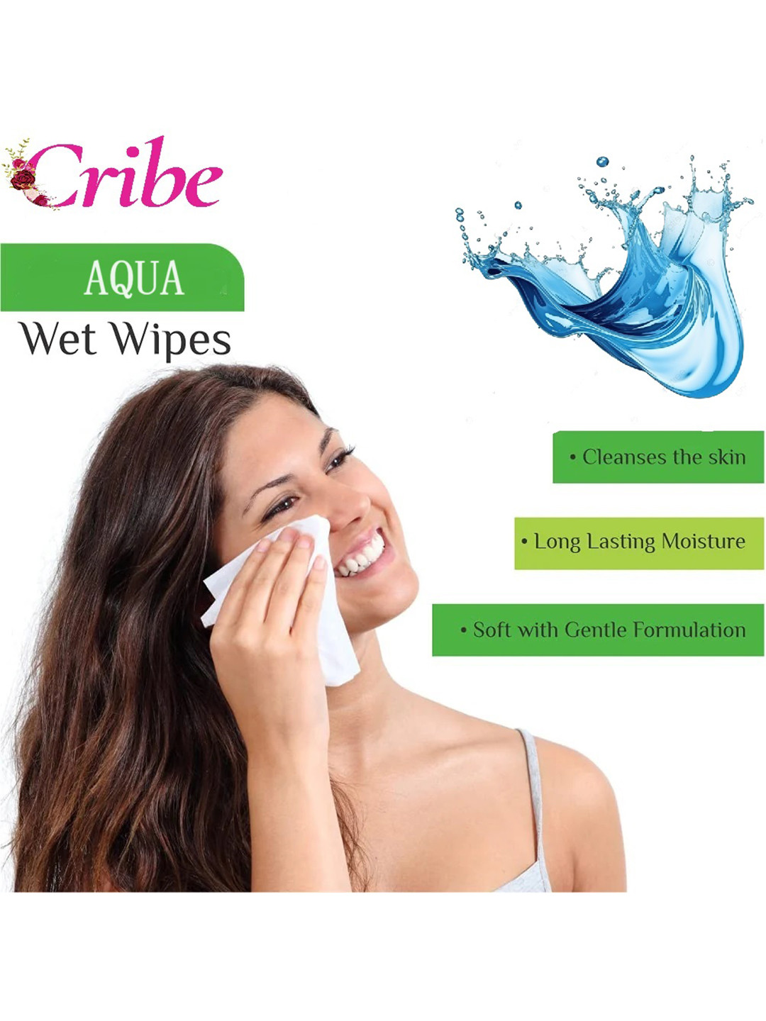 CRIBE Set Of 4 Jasmine & Aqua Extract Wet Cleansing Wipes With Vitamin E - 25 Wipes Each