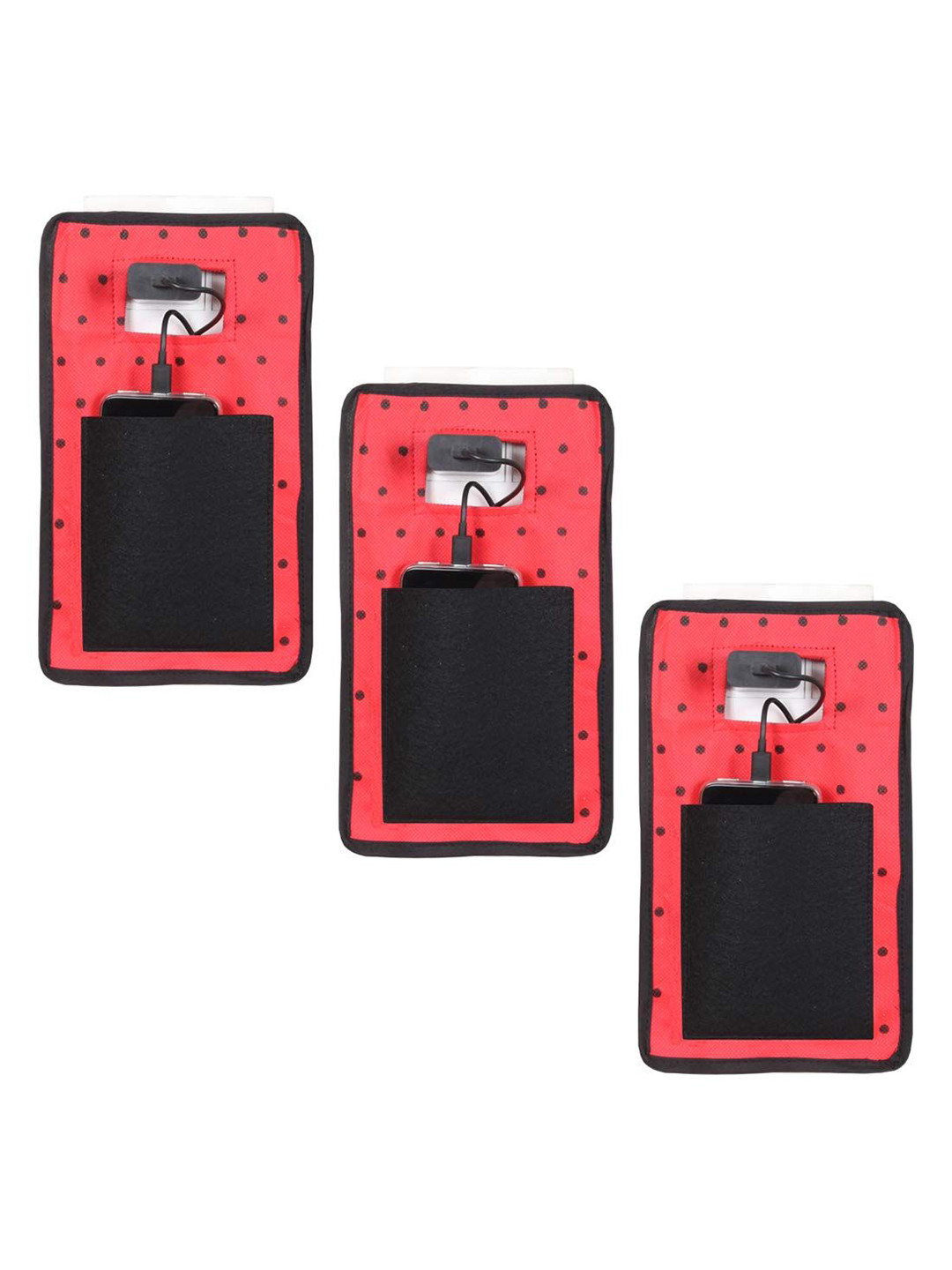 prettykrafts Black & Black 3 Pieces Printed Reusable Mobile Carrying Bag Organisers