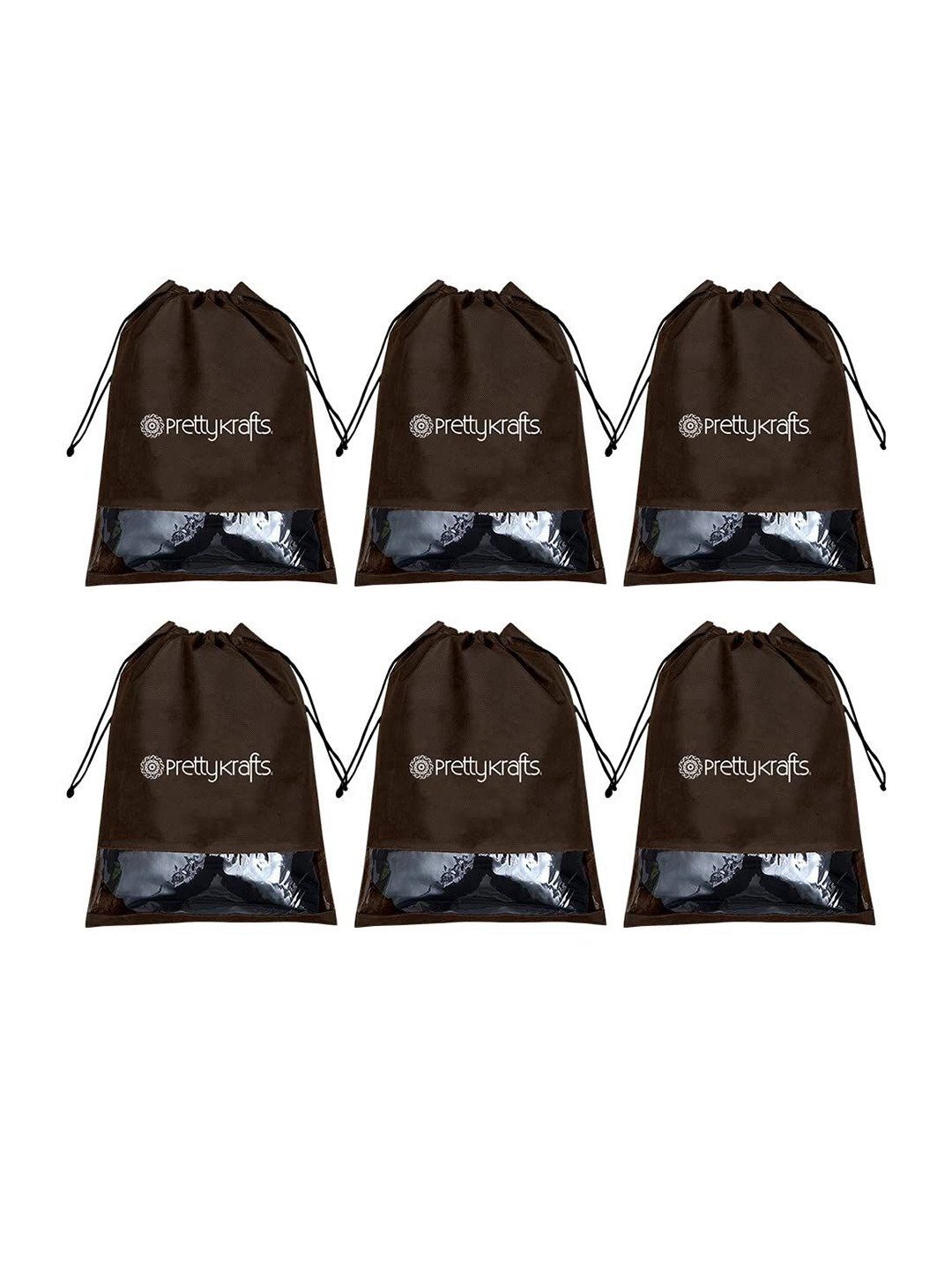 prettykrafts Brown & White 6 Pieces Printed Shoe Bag