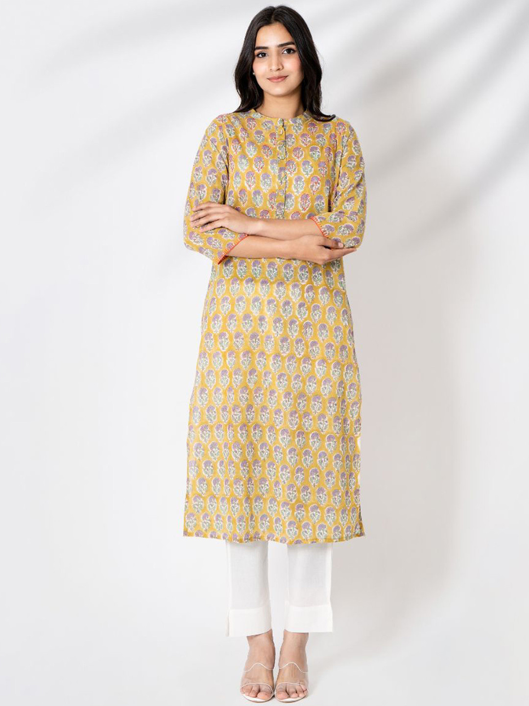 Kameez by Pooja Kejriwal Floral Printed Thread Work Pure Cotton Kurta With Trouser