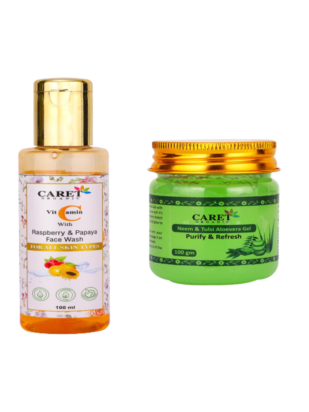 CARET ORGANIC Raspberry & Papaya Face Wash 100 ml With Neem, Tulsi & Aloe Vera Gel 100 g