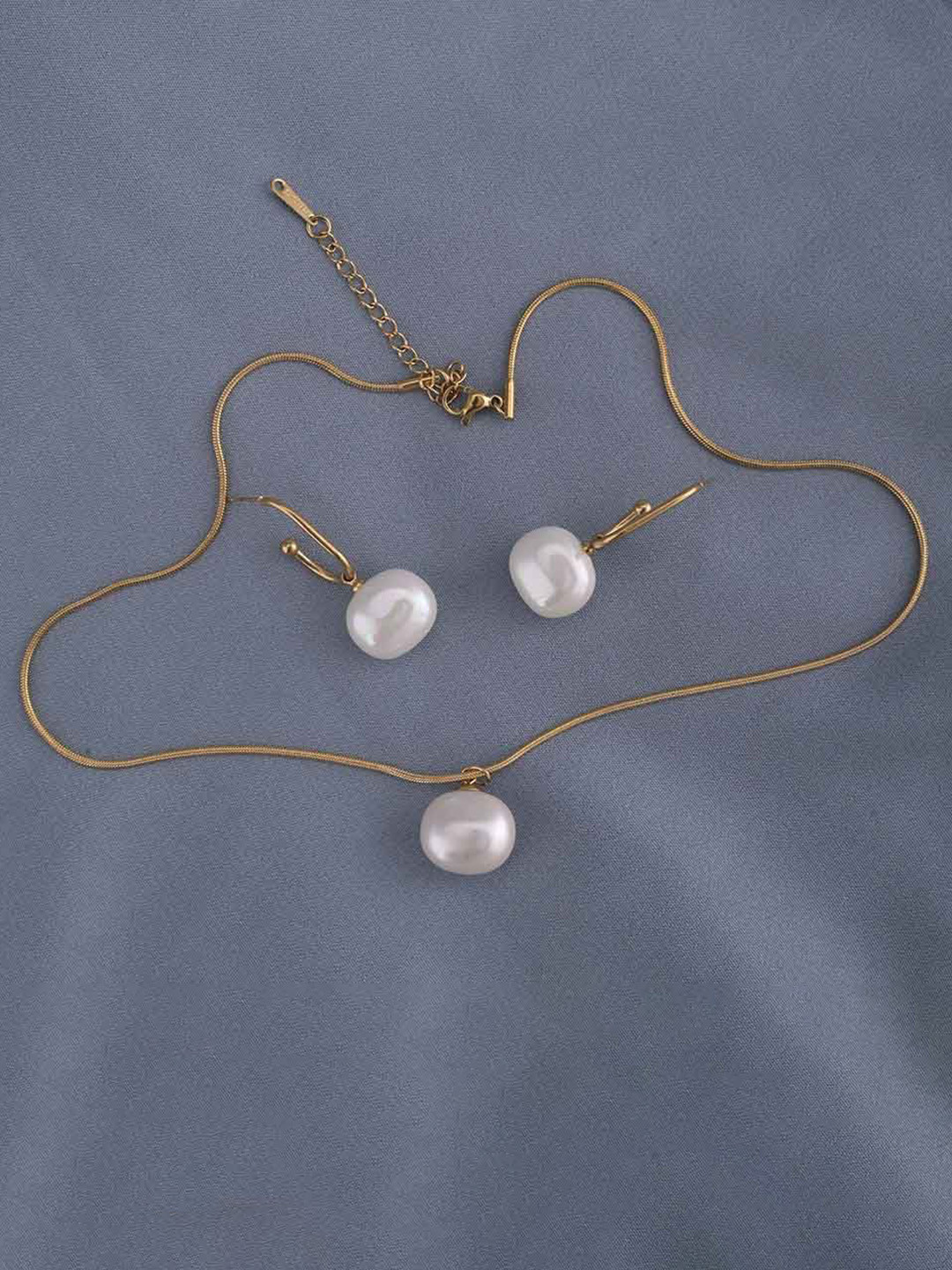 PALMONAS Gold Plated Stainless Steel Pearls Jewellery Set