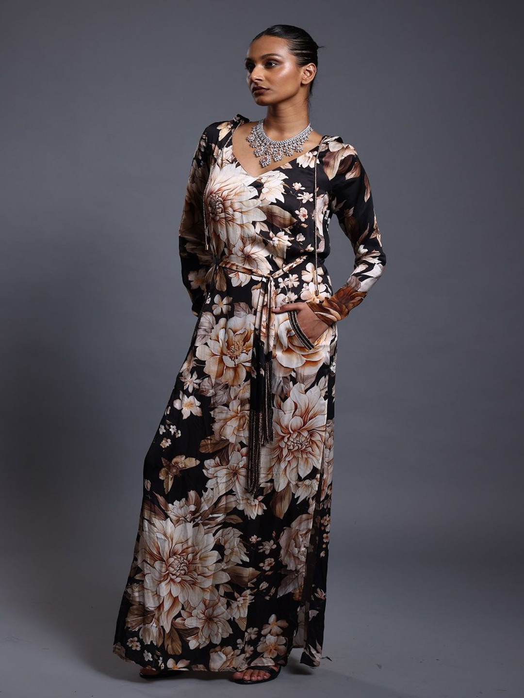 Siddartha Tytler Print Satin Maxi Midi Dress